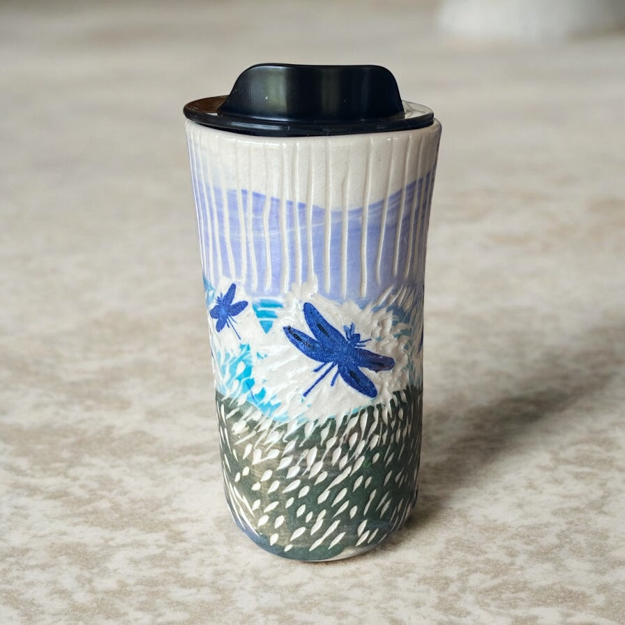 Handmade Sgraffito Animal Travel Mugs – 16 oz Ceramic Coffee