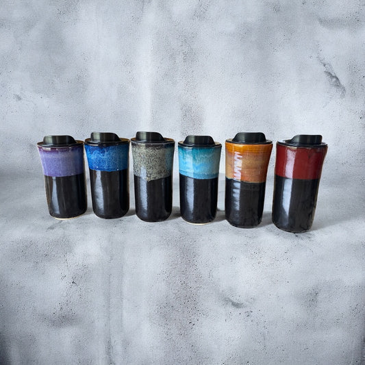 Custom Handmade Midnight Colors Stoneware Travel Mugs – 16 oz