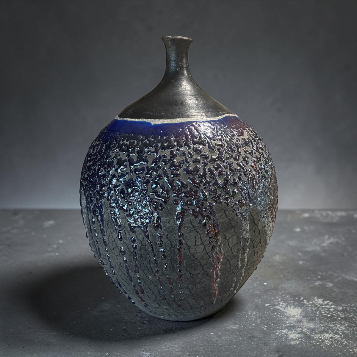 Large Hand Thrown Ceramic Art Vase - Unique Raku Fired Pottery Bottle