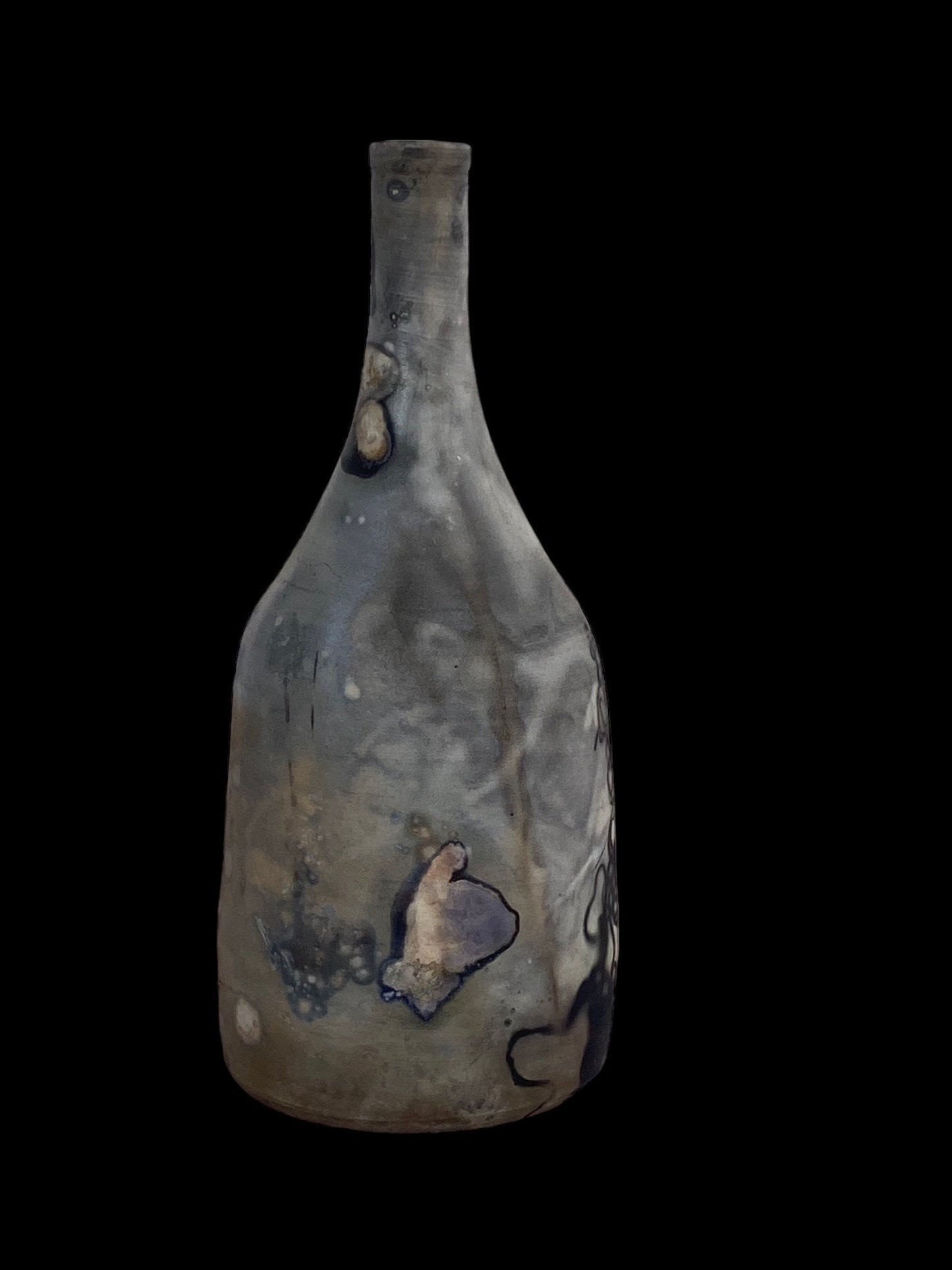 Large Hand-Thrown Pit Fired Covered Bottle Vase - Unique Artisan Pottery