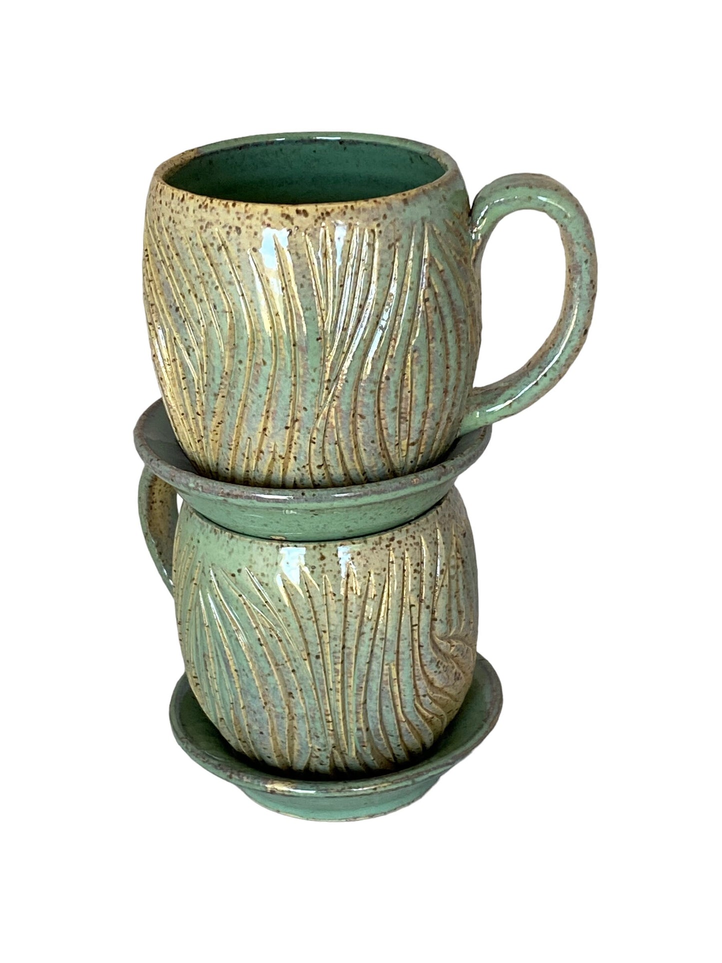 Luminescent Green Hand Carved Speckled White Tea Cups - Tea Mug  Mug Pottery Mug Earthy Mug Ceramic White Pottery Mug Unique Mug