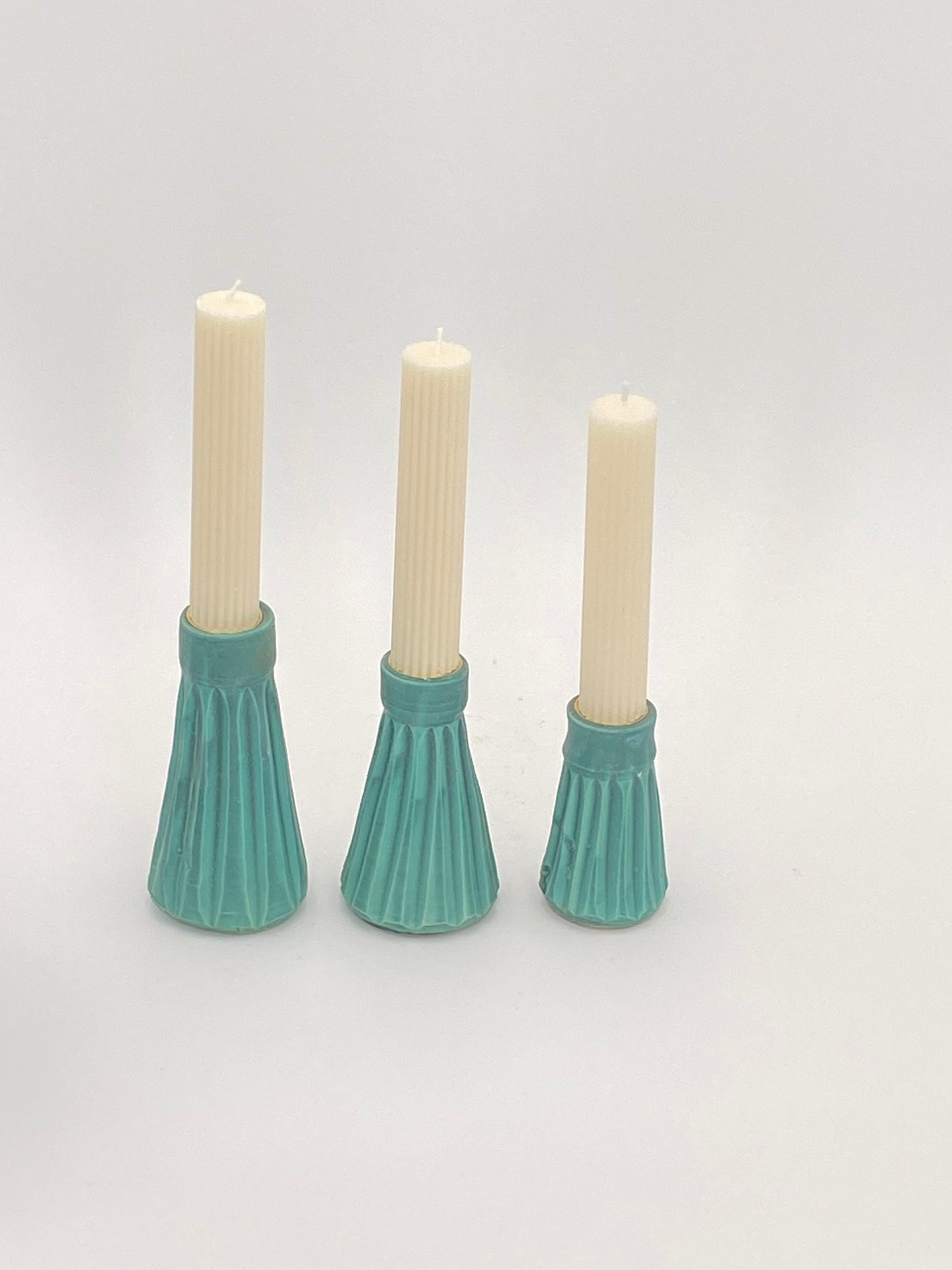 Set of Three Carved Bronze Ceramic Candle Sticks - Porcelain Candle Sticks