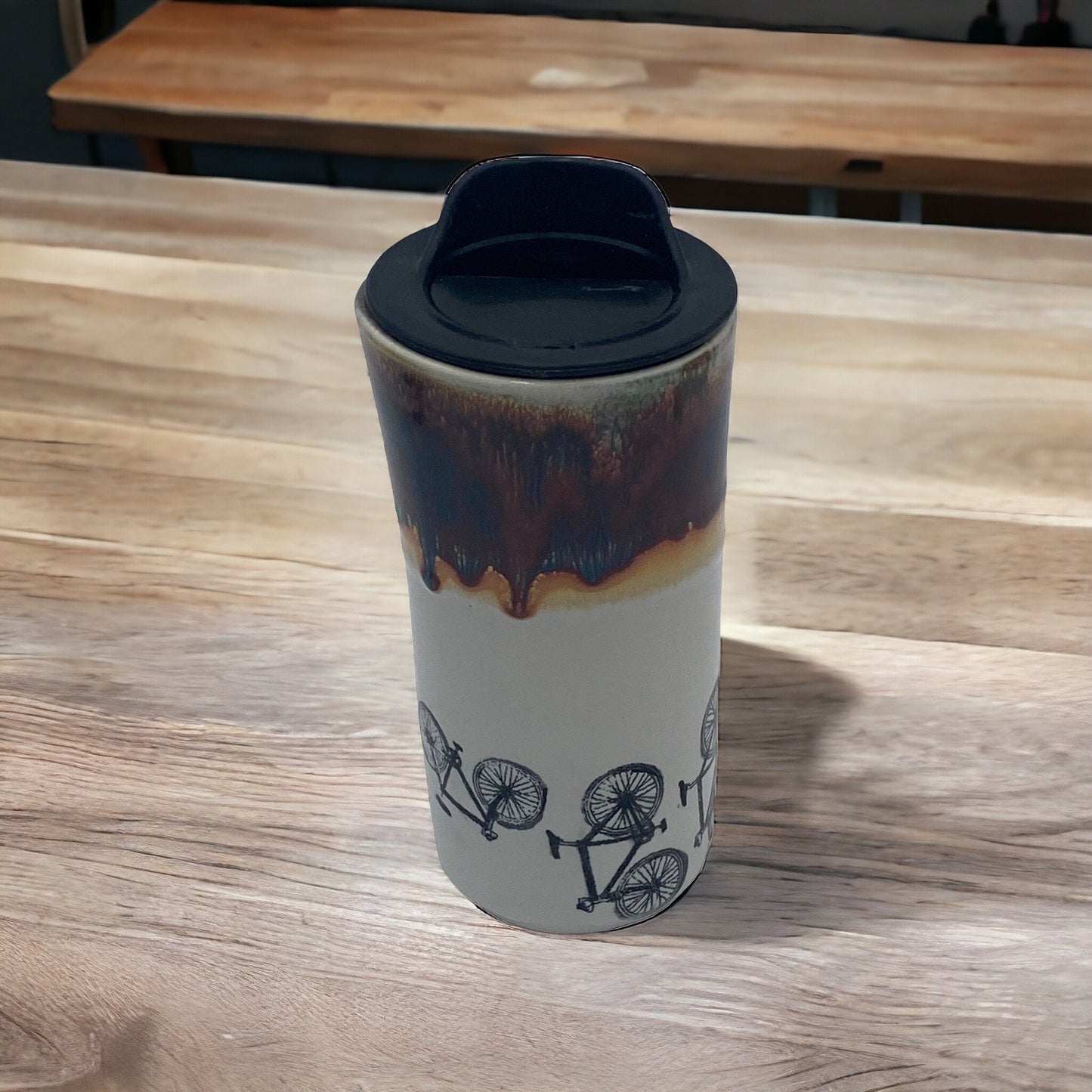 Large Bike Travel Mug - Pottery Mug -  Coffee Mug - To Go Cup