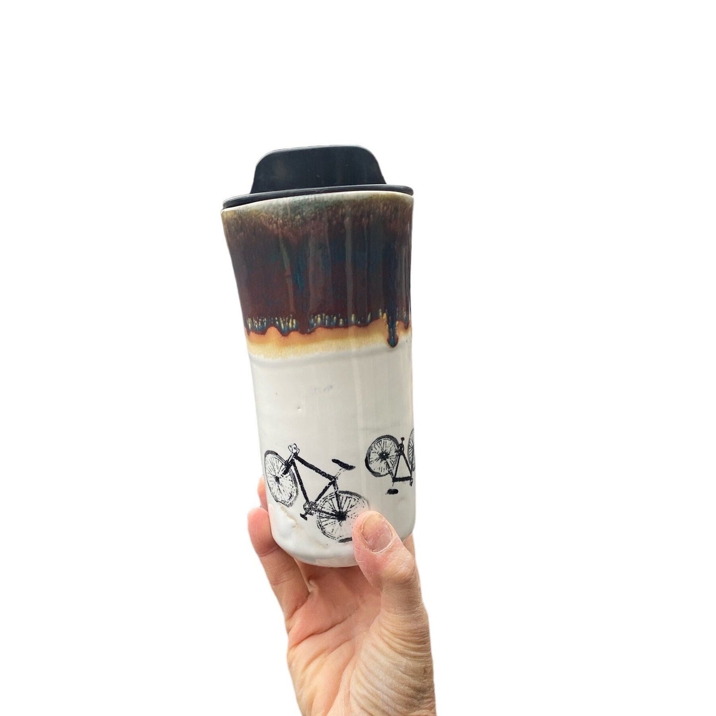 Large Bike Travel Mug - Pottery Mug -  Coffee Mug - To Go Cup