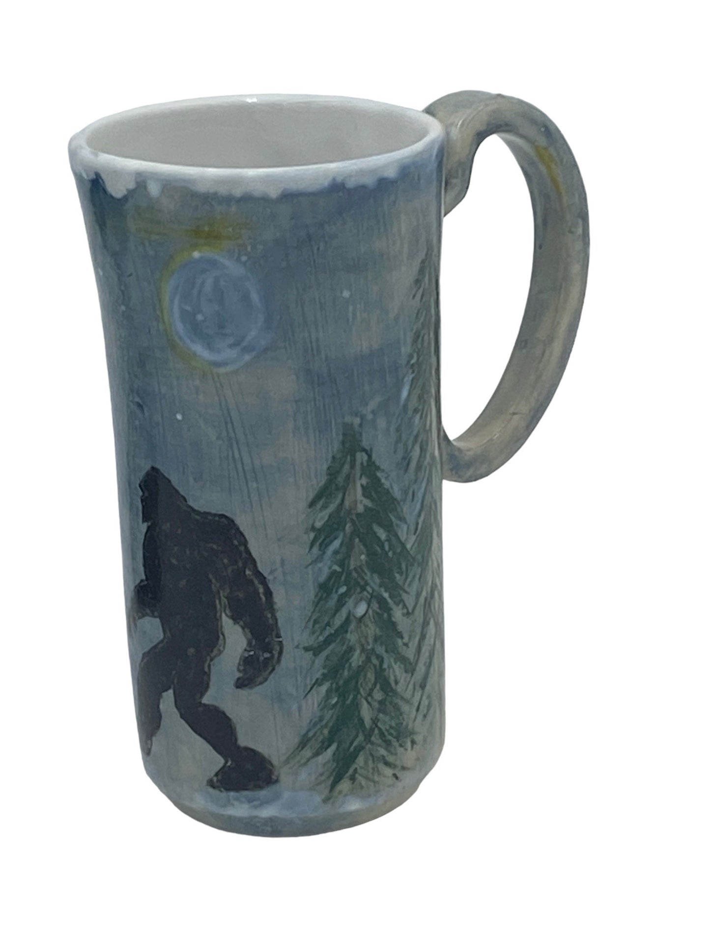 Handmade Hand-Painted Bigfoot Travel Mug- Pottery Mug -  Coffee Mug