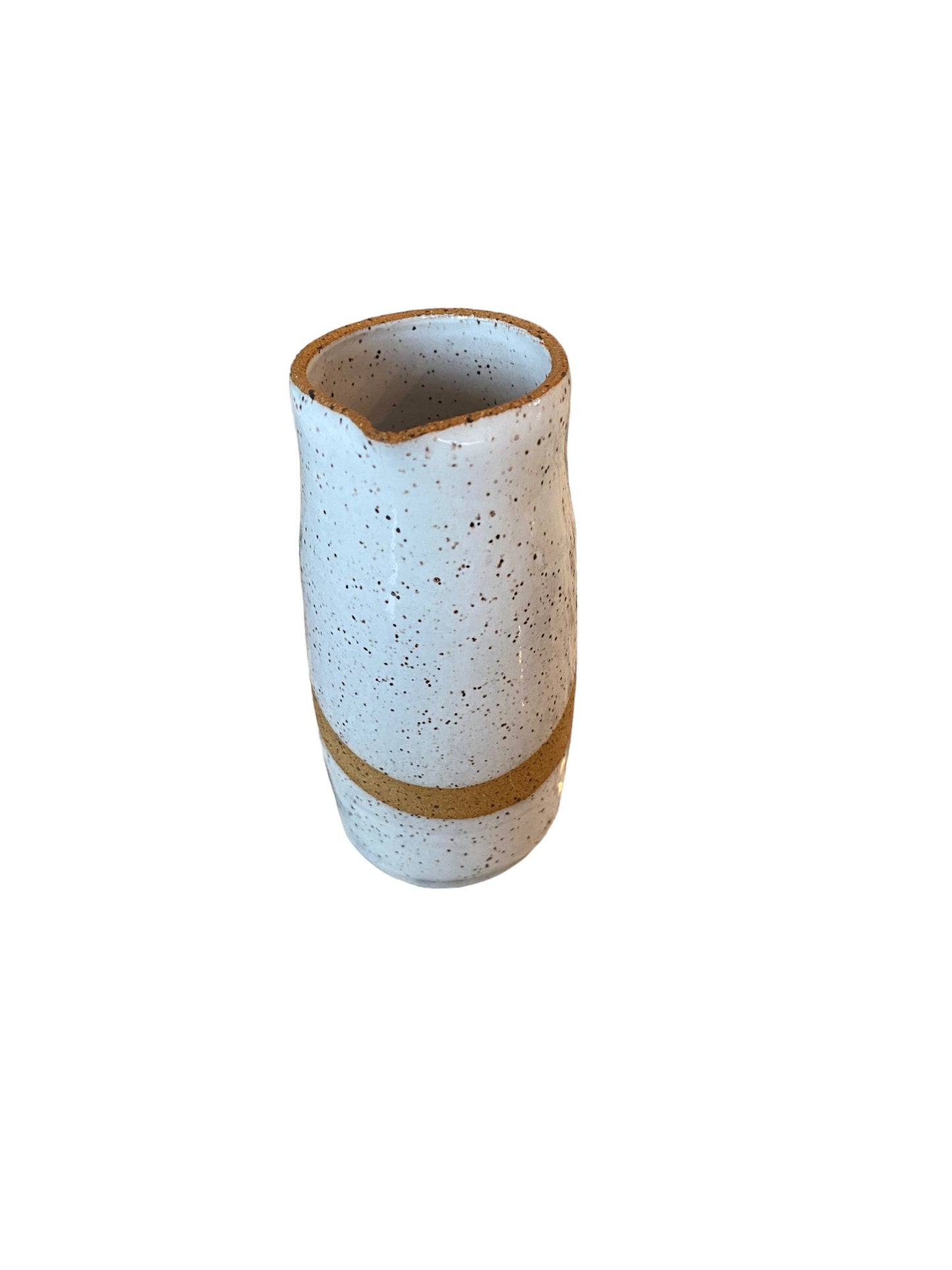 Handmade Speckled Stoneware Creamer: Bright White Glaze, Douglass Fir Tree Art