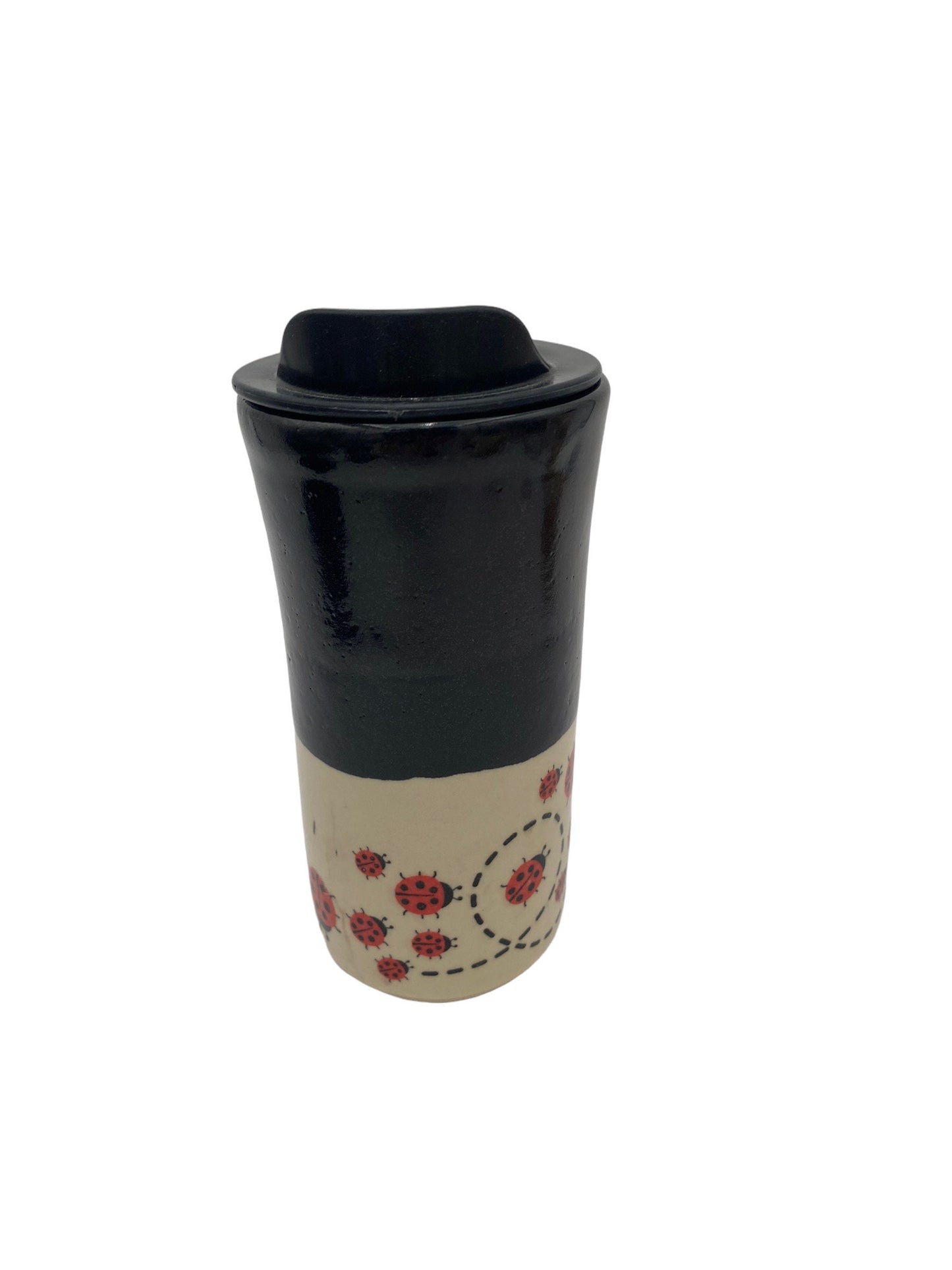 Large Lady Bug Travel Mug - Pottery Mug -  Coffee Mug - To Go Cup