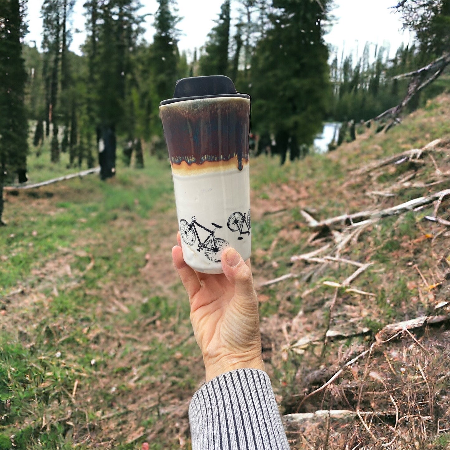 Large Bike Travel Mug - Pottery Mug -  Coffee Mug - To Go Cup