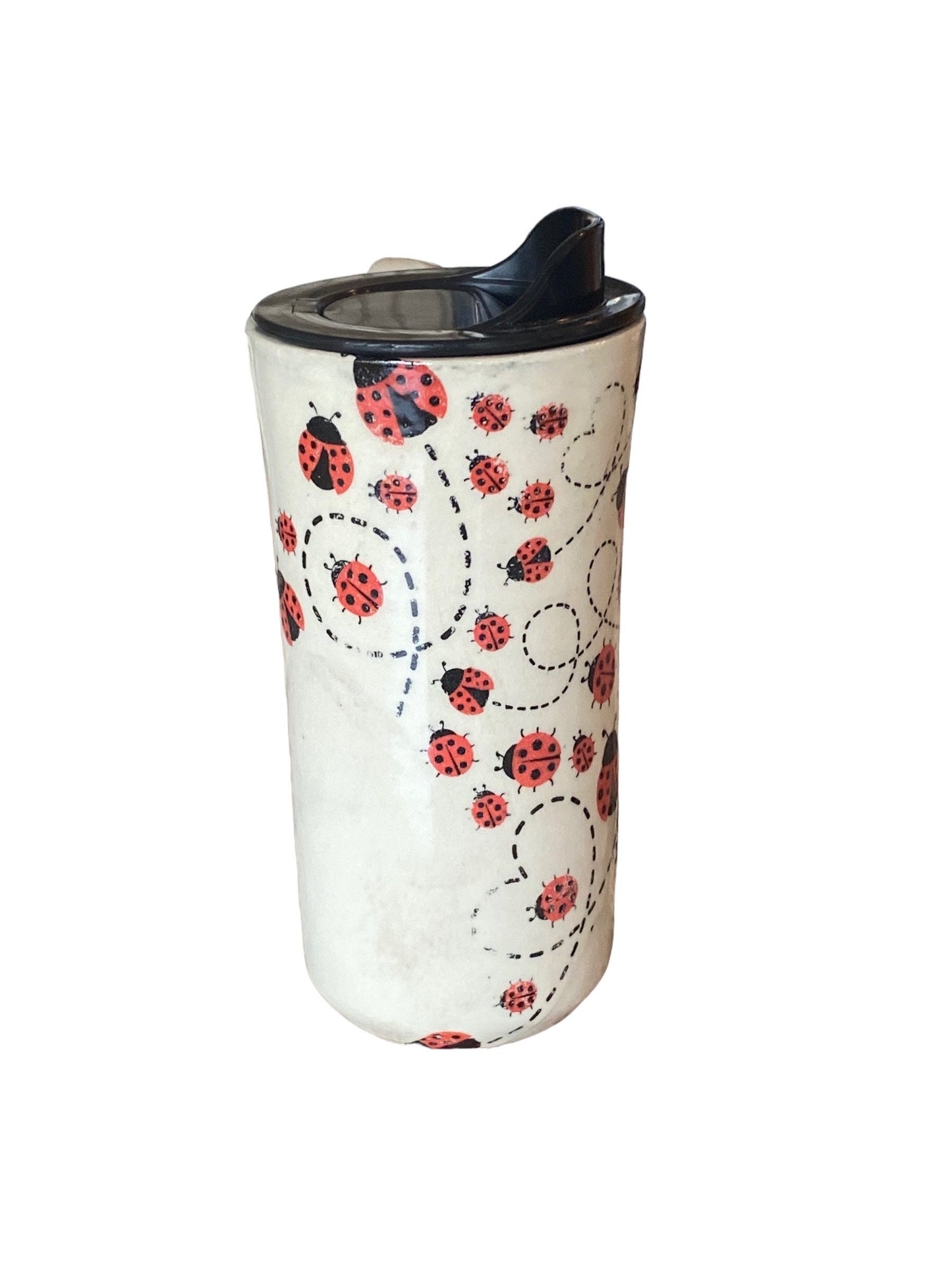 Large Lady Bug Travel Mug - Pottery Mug -  Coffee Mug - To Go Cup