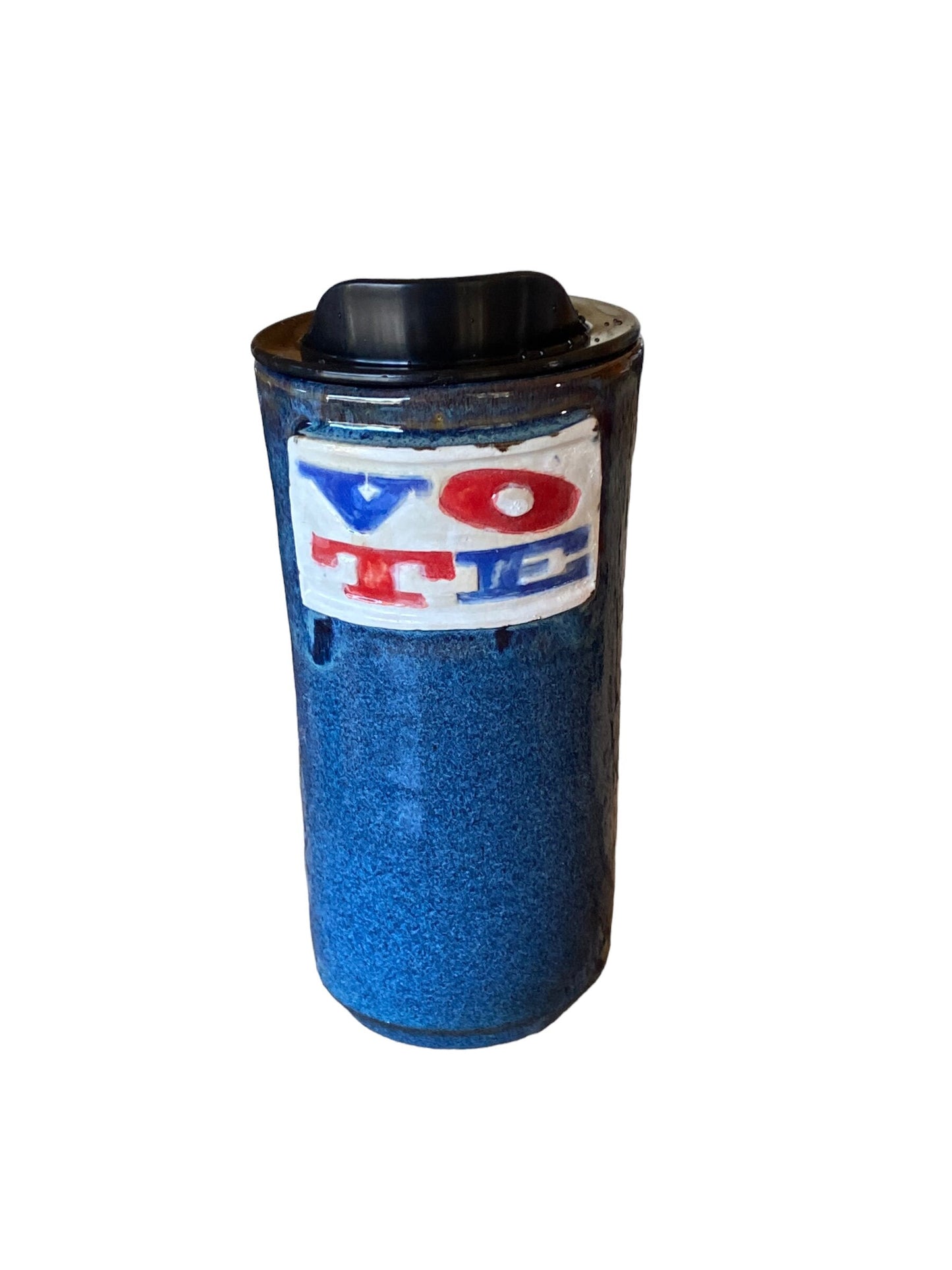 Handmade 16-Ounce Waterfall Blue Travel Mug - Empowerment Embodied with the Word "Vote" - Stylish and Meaningful Travel Companion