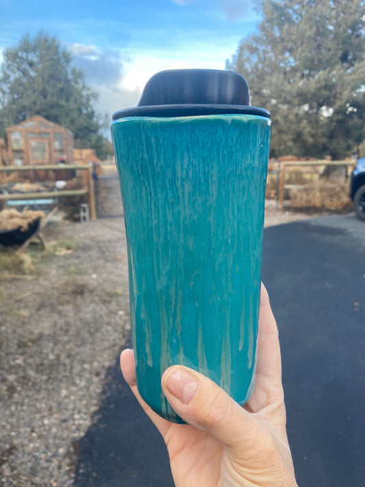 Handmade Travel Mug-  Waterfall Turquoise Glaze - Travel Mug - Pottery Mug -  Coffee Mug