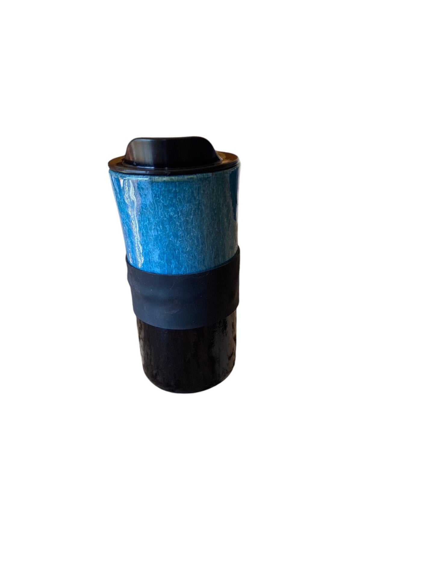 Handmade 16-Ounce Waterfall Turquoise and Black Travel Mug - To Go Mug With Locking Lid