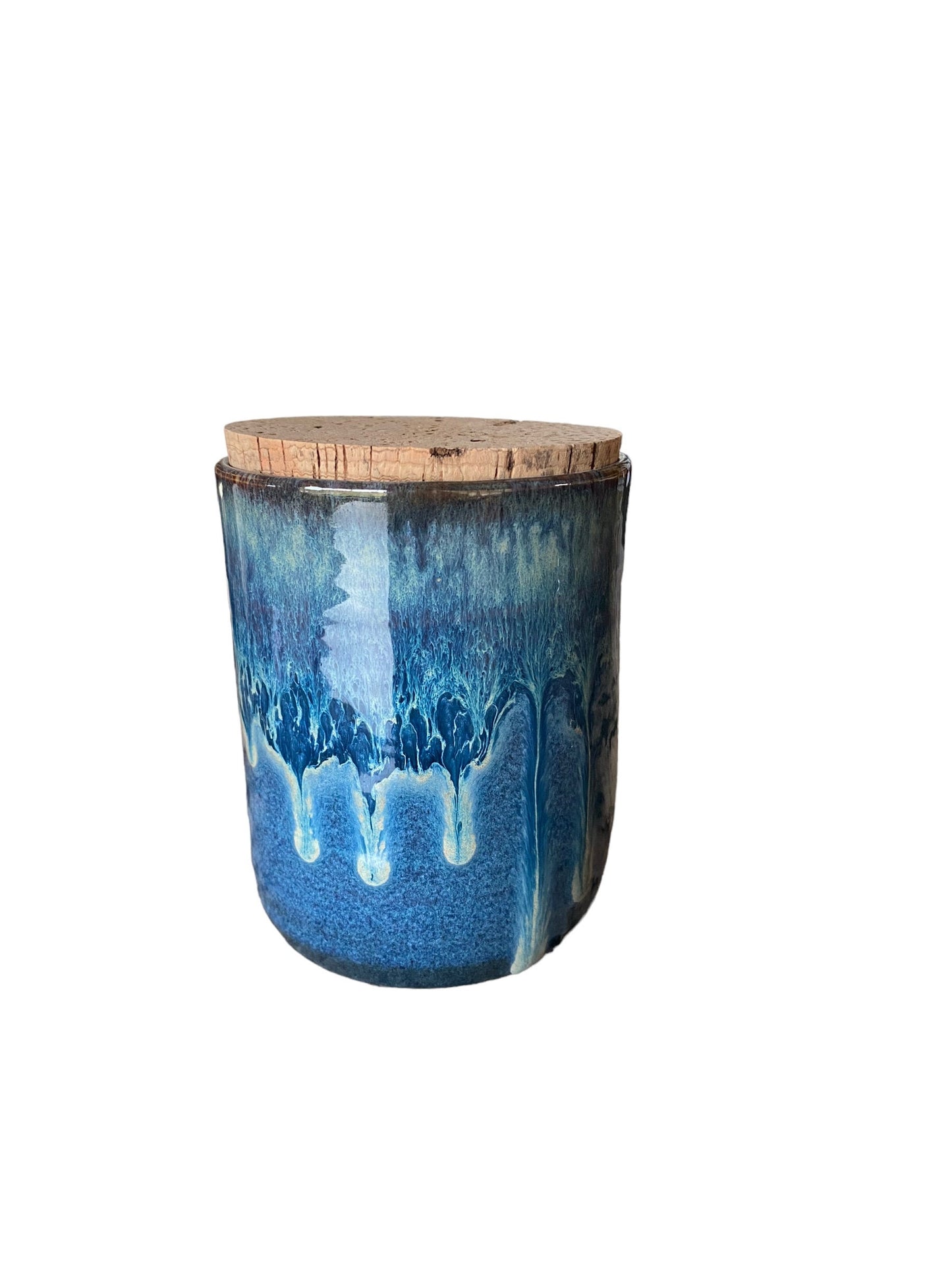 Artisan-Crafted Reactive Blue Lidded Grlic Jar: Handmade Pottery Canister for Unique Home Decor and Storage Solutions