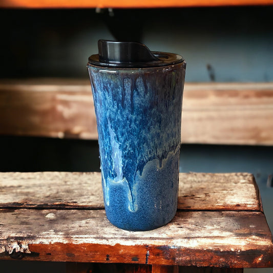 Handmade Blue Travel Mug - Porcelain -  Travel Coffee Cup -  Travel Mug - Pottery Mug - Coffee Mug