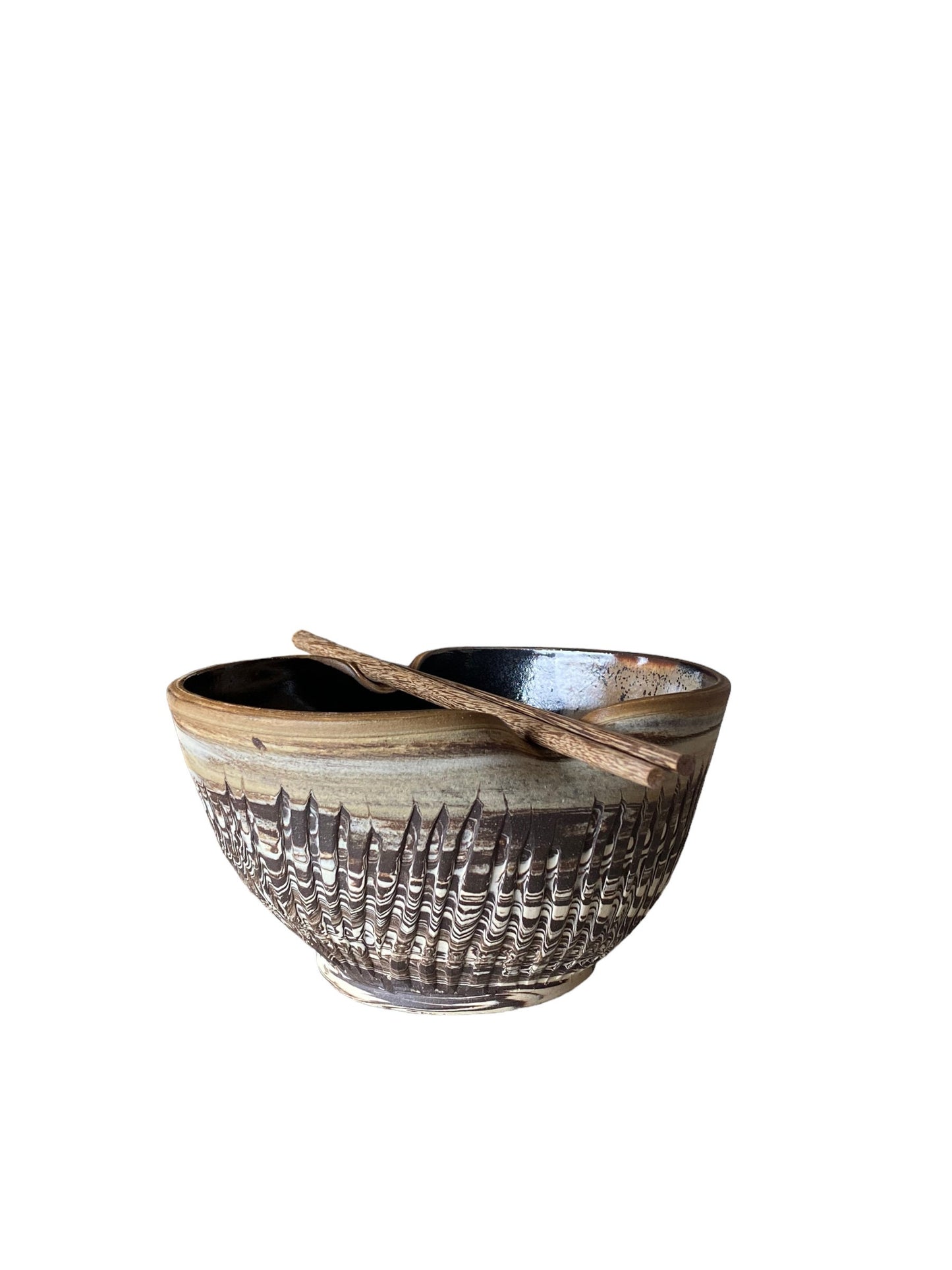Handcrafted Agateware Ramen Bowl Set: Stoneware Noodle Dish with Chopsticks for Japanese Cuisine