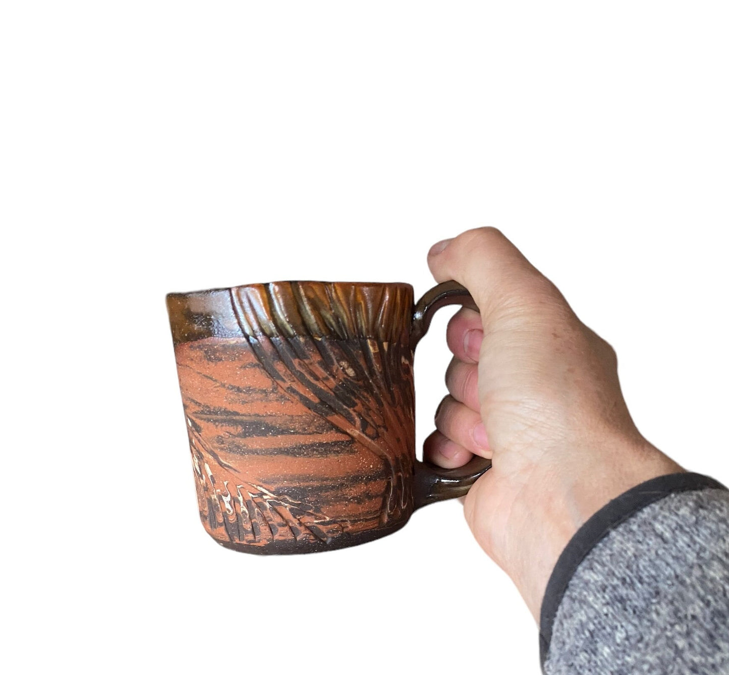 Red and Black Carved Agateware 12-Ounce Coffee or Tea Mug: Handcrafted Elegance for Your Morning Brew (B-10)