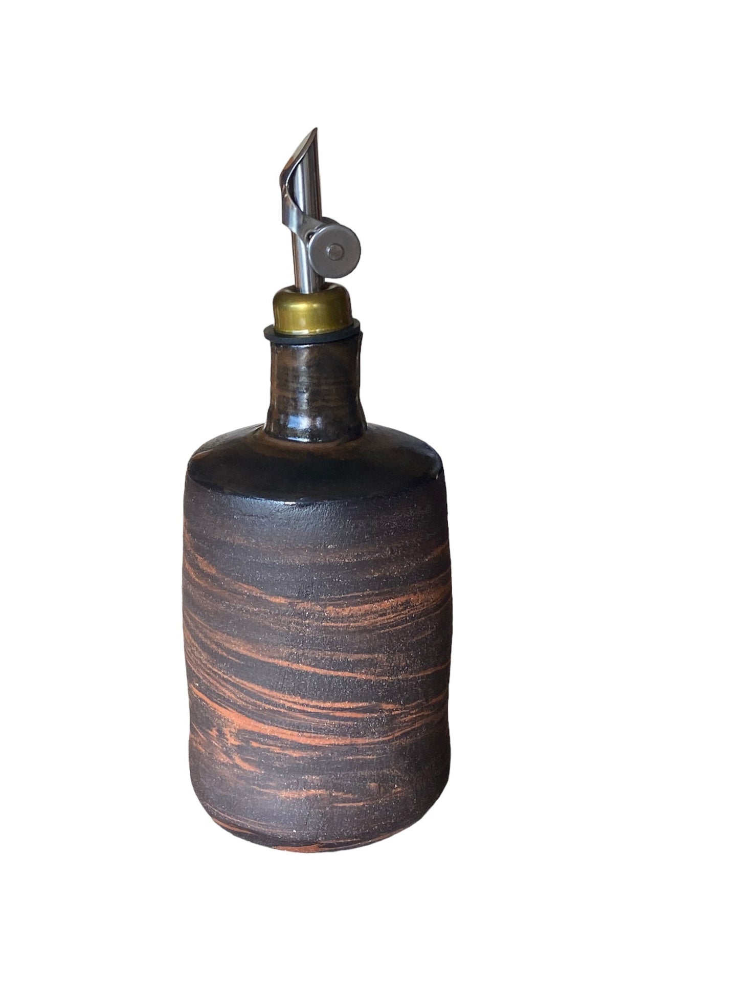 Artisan-Crafted 16-Ounce Handmade Agateware Oil Vinegar Bottle: Elevate Your Table with Unique Pottery