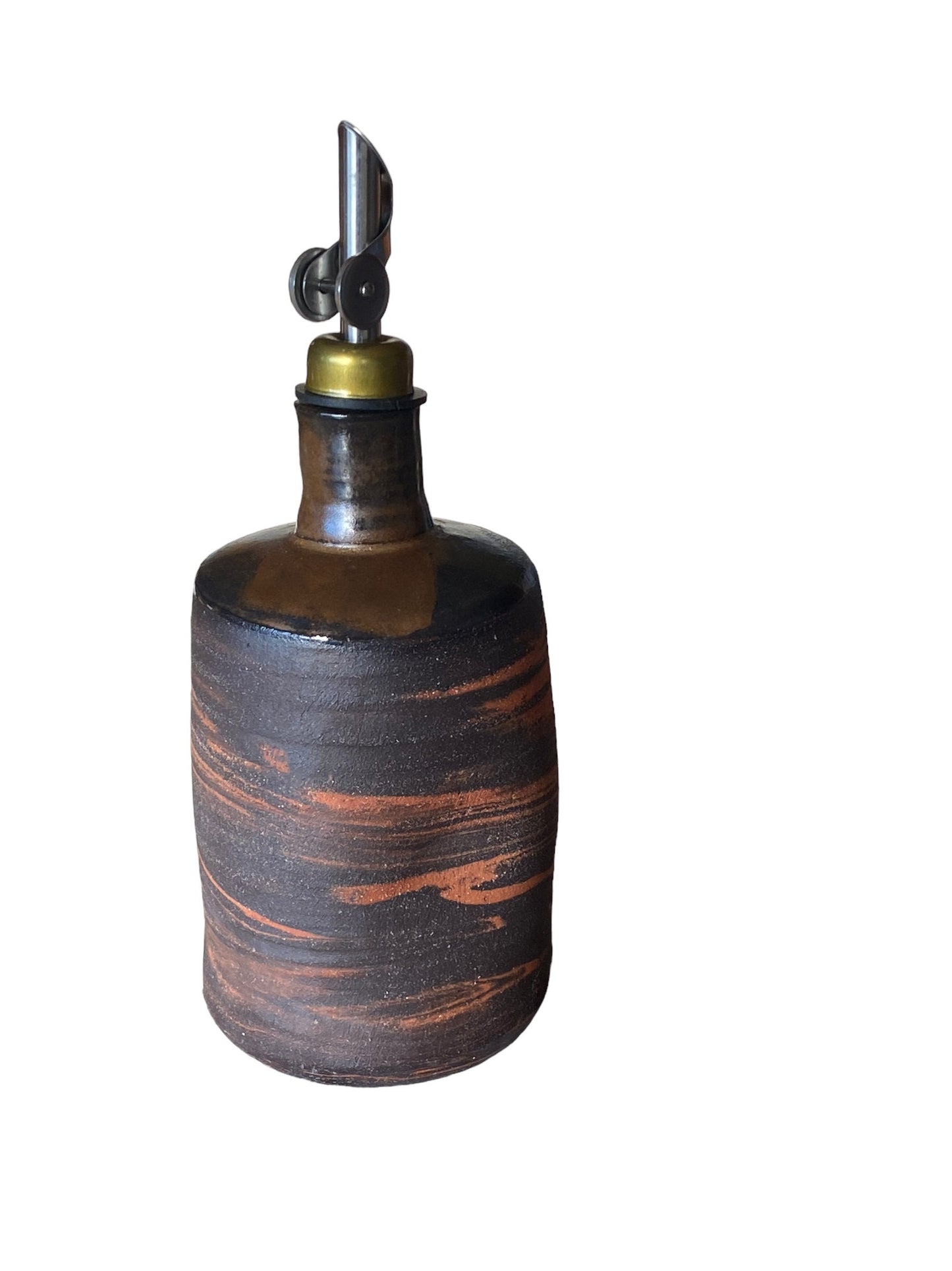 Artisan-Crafted 16-Ounce Handmade Agateware Oil Vinegar Bottle: Elevate Your Table with Unique Pottery