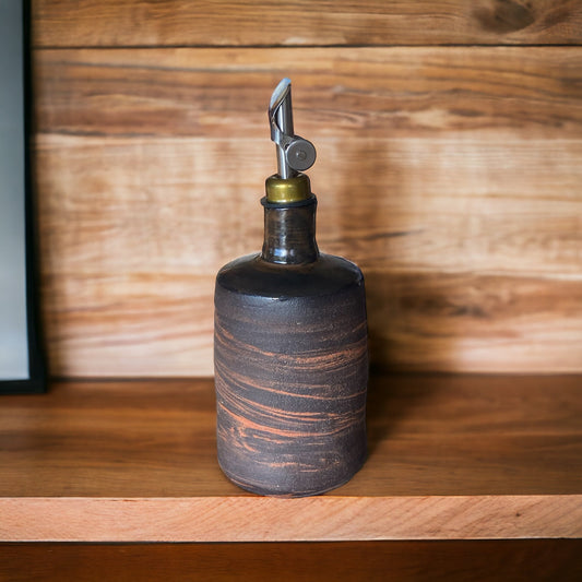 Artisan-Crafted 16-Ounce Handmade Agateware Oil Vinegar Bottle: Elevate Your Table with Unique Pottery