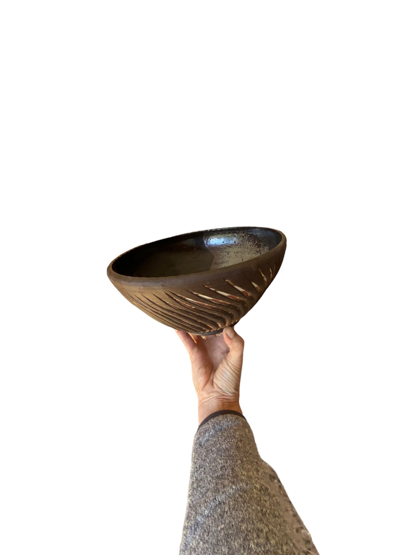 Black Gray Agateware Nerikomi Medium Serving Bowl Artisan Crafted Pottery Stylish Entertaining
