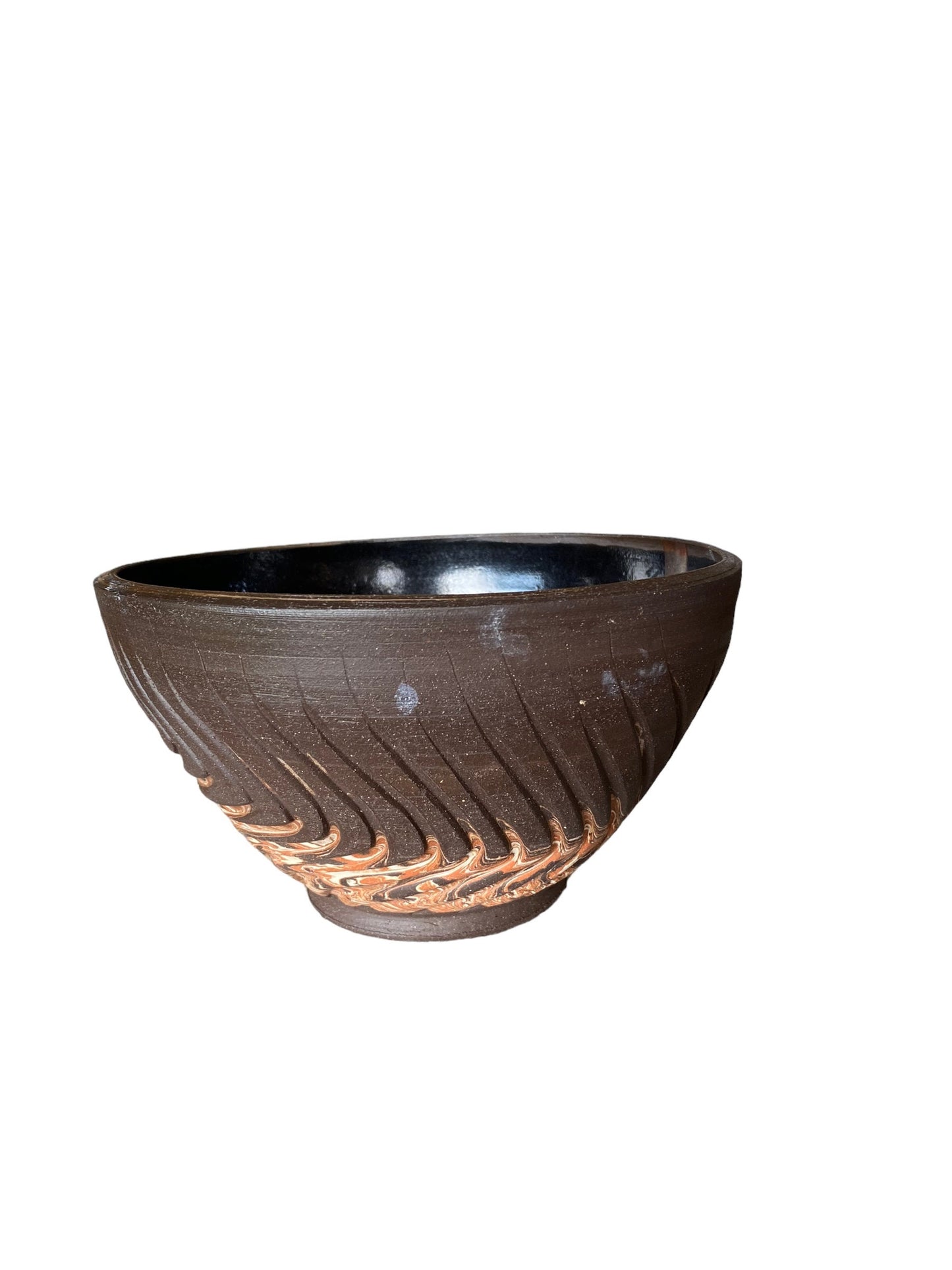 Black Gray Agateware Nerikomi Medium Serving Bowl Artisan Crafted Pottery Stylish Entertaining