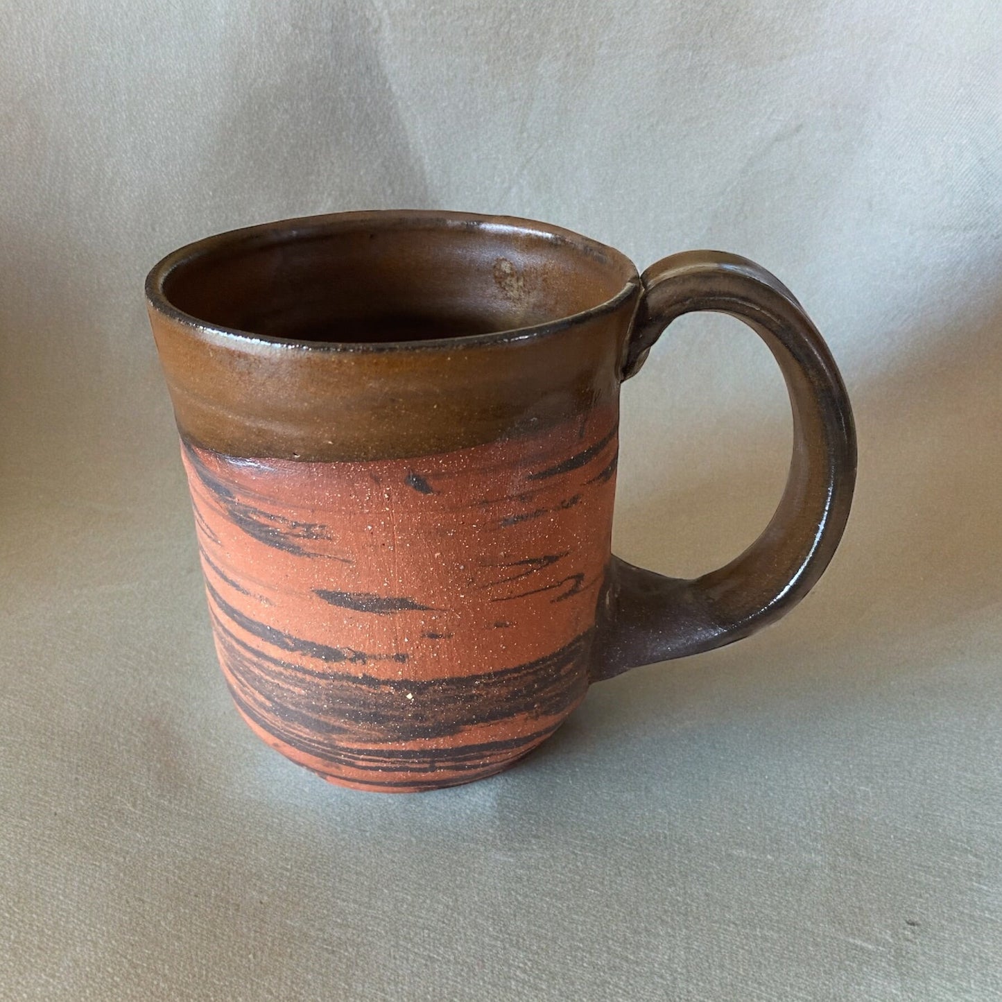 Handmade Agateware Coffee Mug Glazed in Soft Cinnamon Satin - 14-Ounce Pottery Tea Mug