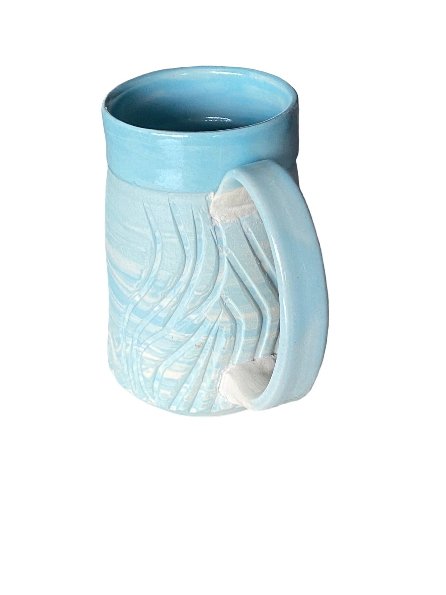 Large Handmade Agateware Mug Framed in a Blue Glaze - Robin's Egg and White Marbled Mug - Unique Pottery Coffee Mug