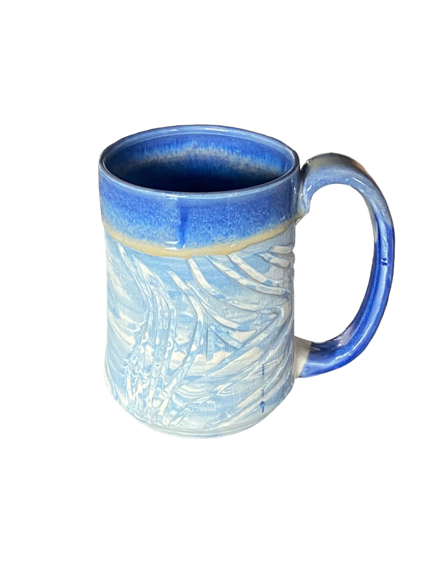 Large Handmade Agateware Mug Framed in a Blu Glaze - Blue and White Marbled Mug - Unique Pottery Coffee Mug