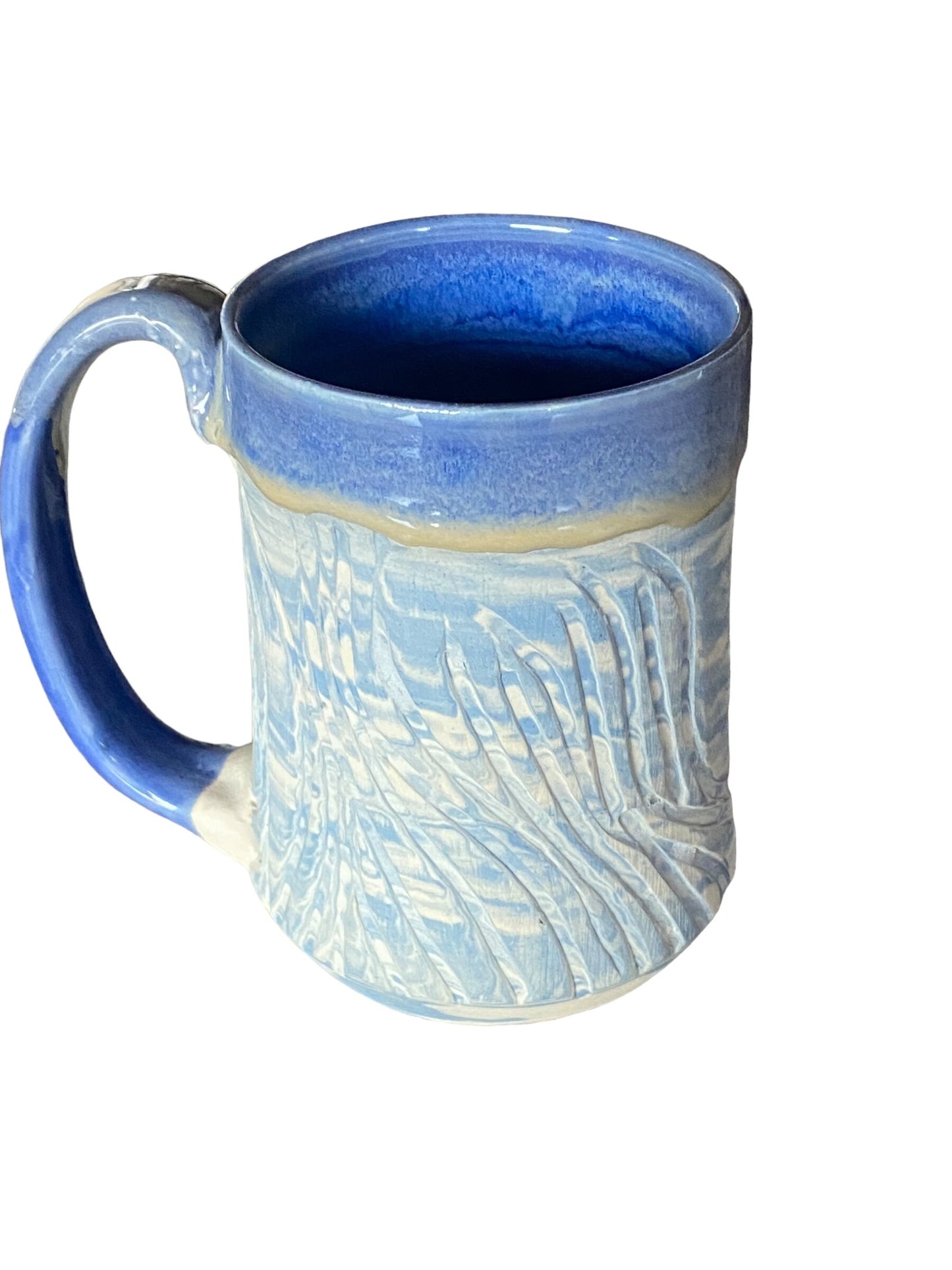 Large Handmade Agateware Mug Framed in a Blu Glaze - Blue and White Marbled Mug - Unique Pottery Coffee Mug