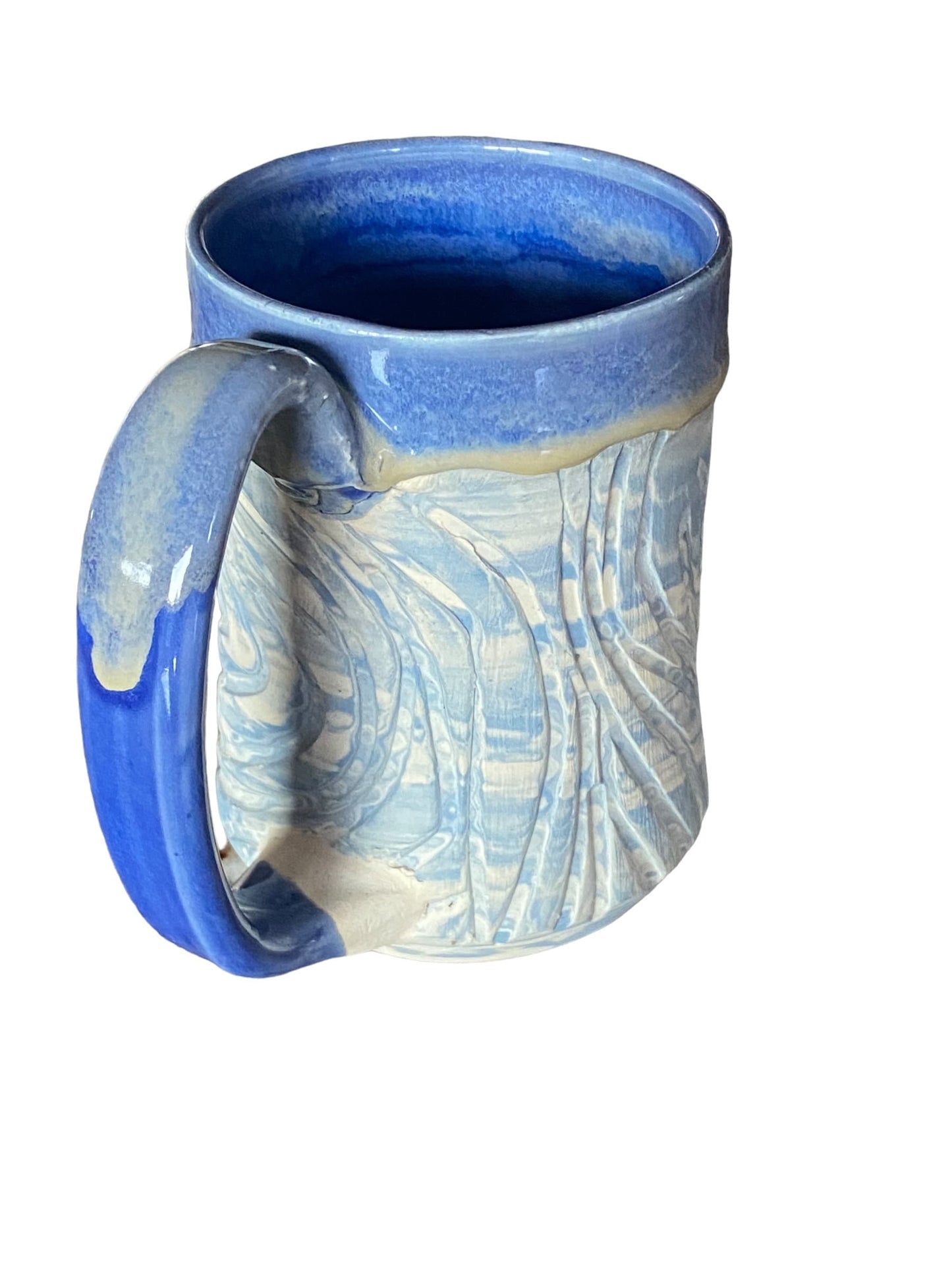 Large Handmade Agateware Mug Framed in a Blu Glaze - Blue and White Marbled Mug - Unique Pottery Coffee Mug