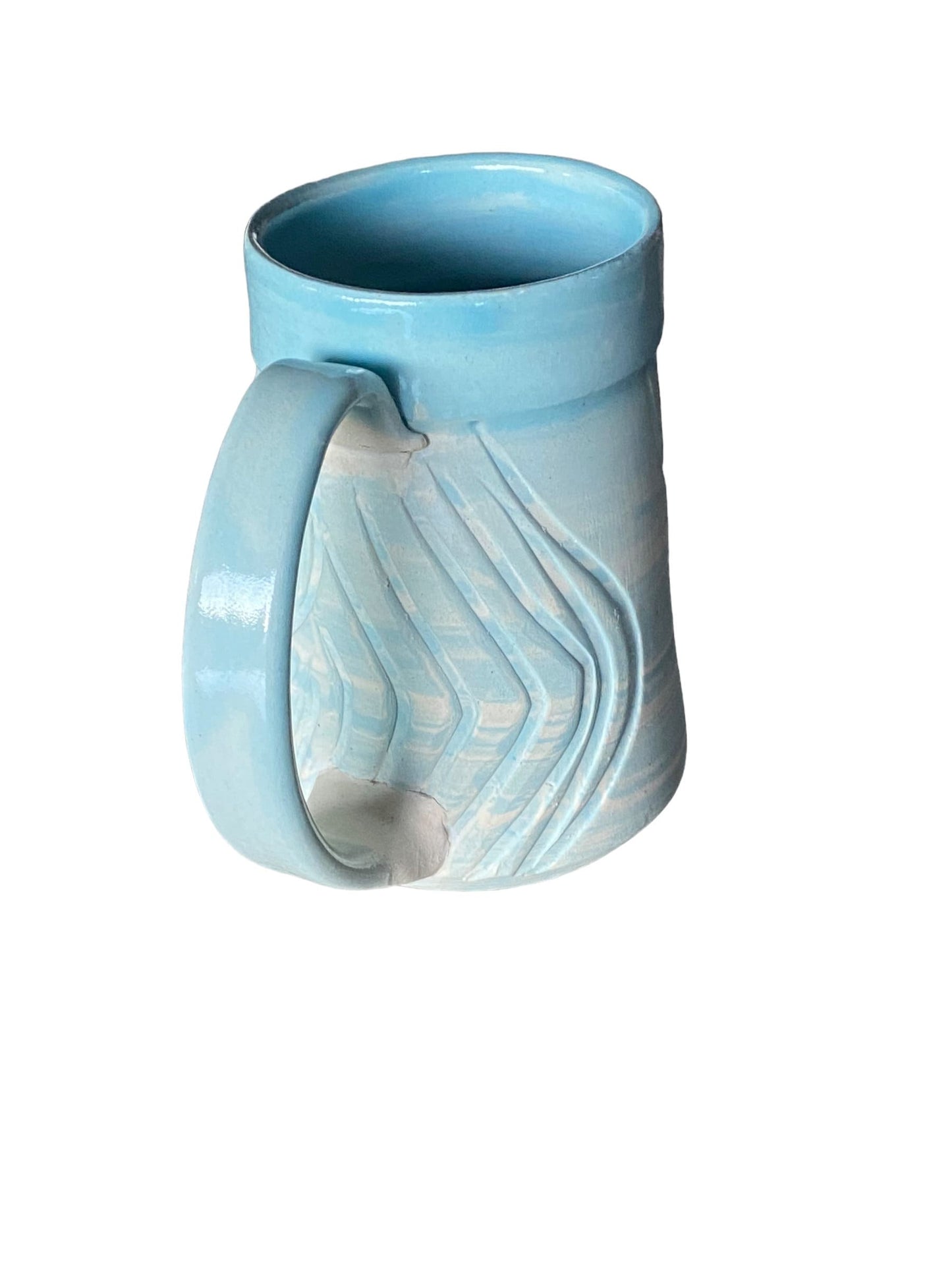 Large Handmade Agateware Mug Framed in a Blue Glaze - Robin's Egg and White Marbled Mug - Unique Pottery Coffee Mug