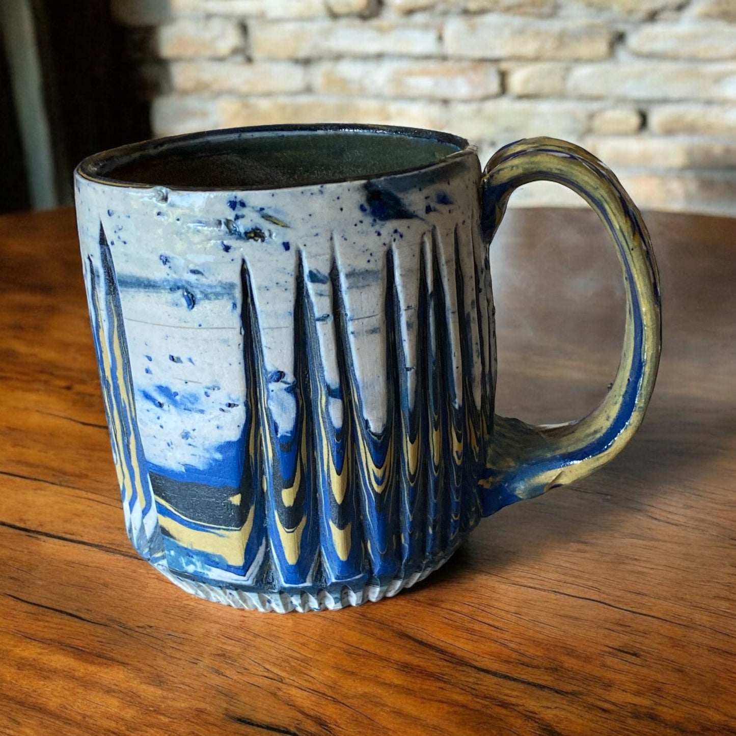 Handmade 12 Ounce Agateware Mug Framed in a Clear Glaze -Marbled Mug - Unique Pottery Coffee Mug (AG-16)