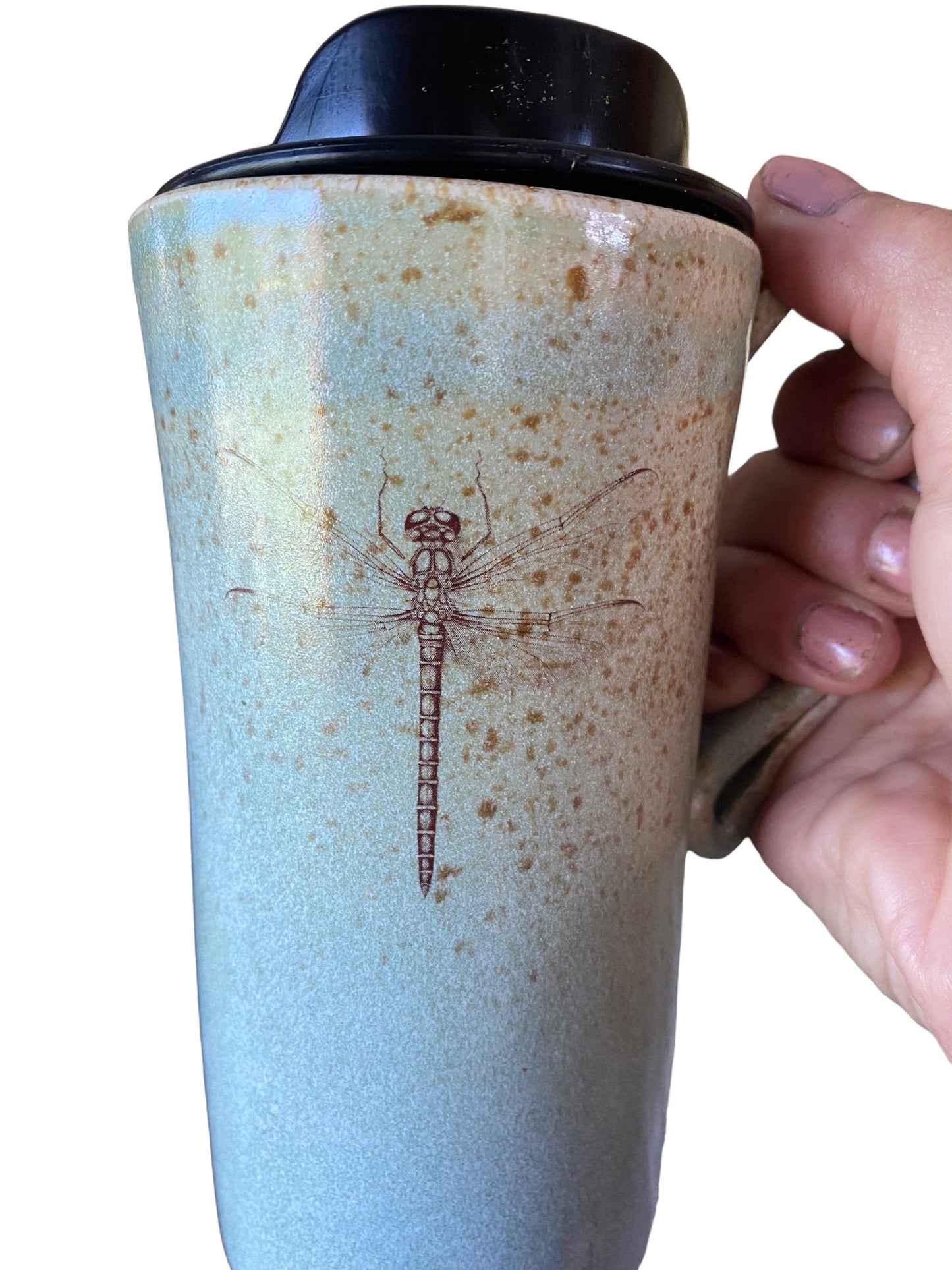 Handmade 16-Ounce Dragonfly Travel Mug