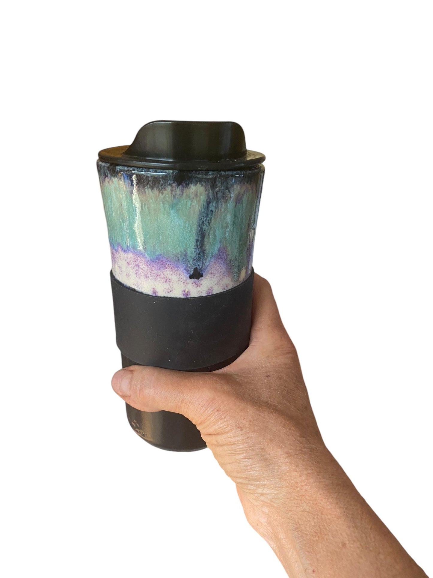 Reactive Blue/Purple Coffee Travel Mug, Travel Coffee Cup, Handmade Travel Coffee Mug, Coffee Tumbler, Travel Mug, Travel Tumbler