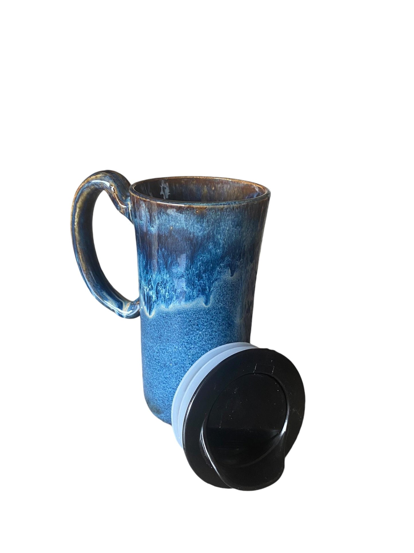Reactive Blue Glaze 16 - Ounce Travel Mug - Unique Pottery Mug