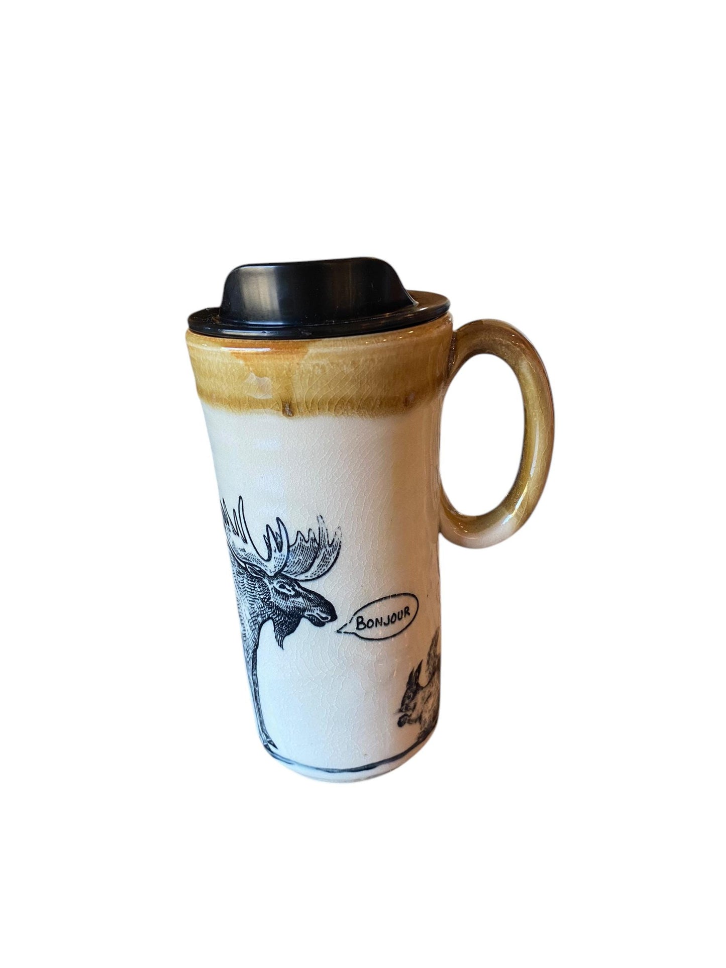 Handmade 16 Ounce Moose and Squirrel Travel Mug - French Moose Travel Mug