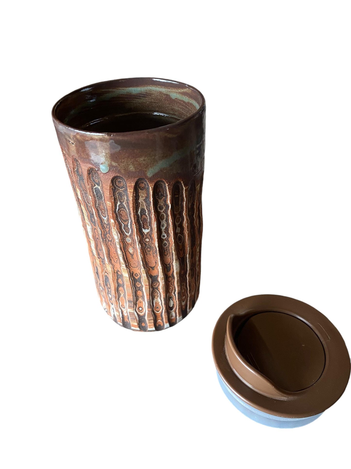 Agateware 16 Ounce Handmade Travel Mug with Lid - Stylish and Functional Pottery for Your Commute - Unique Travel Coffee Cup (B-6)