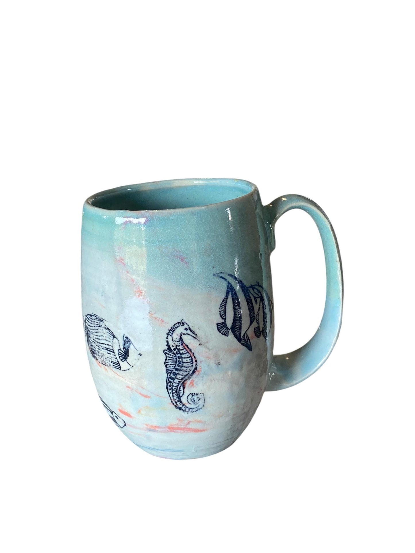 Large Handmade Mug with a School of Fish - 18 ounce  - Unique Pottery Coffee Mug