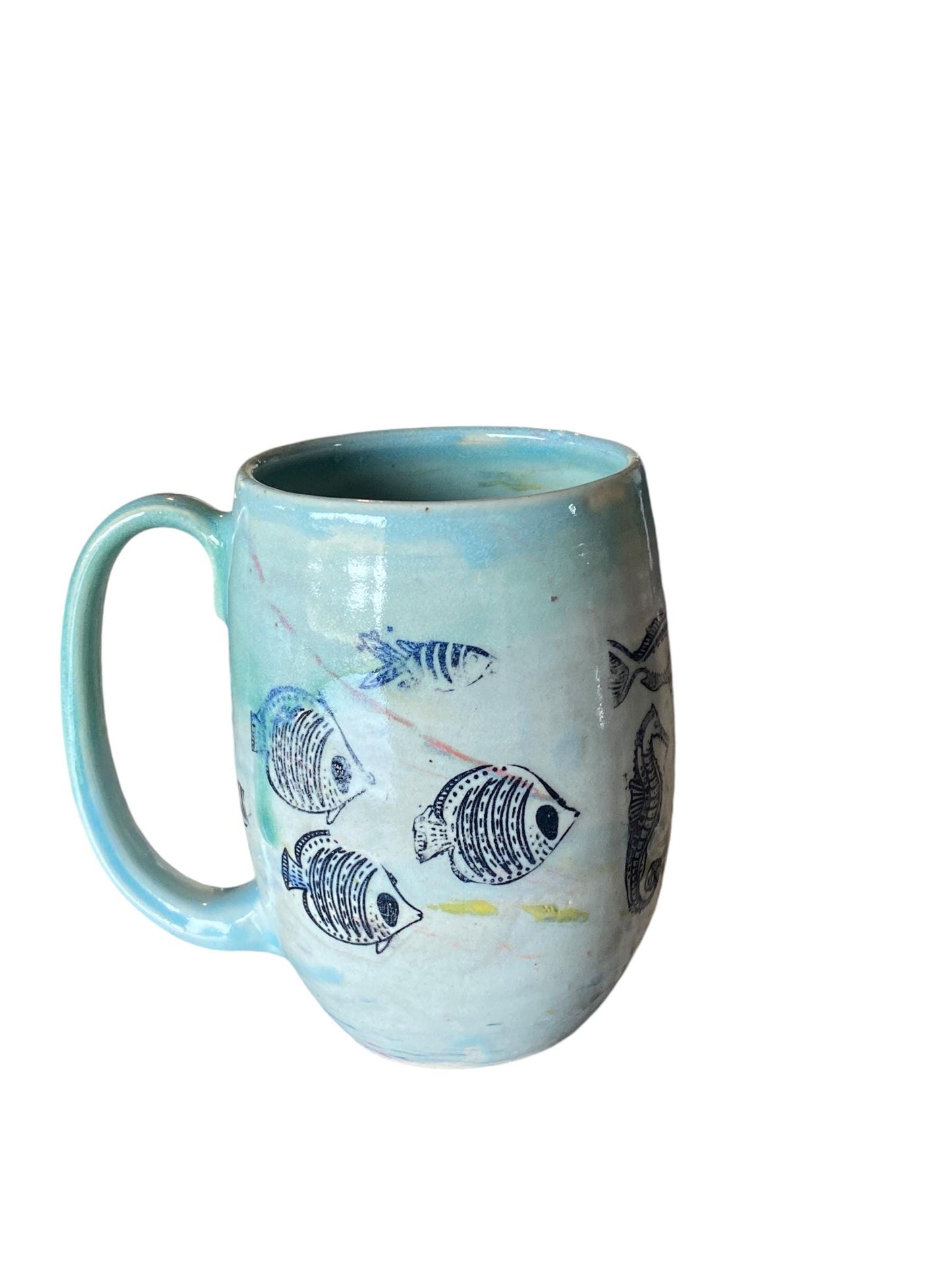 Large Handmade Mug with a School of Fish - 18 ounce  - Unique Pottery Coffee Mug