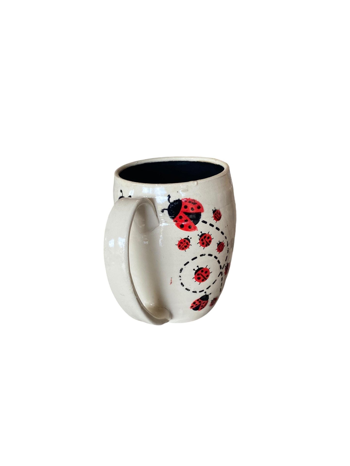 Large Handmade Mug with Ladybugs - 18 ounce  - Unique Pottery Coffee Mug