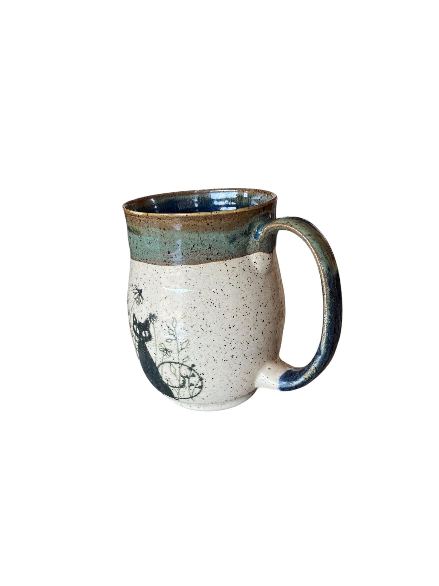 Large Handmade Mug with a Playful Black Cat - 18 ounce  - Unique Pottery Coffee Mug