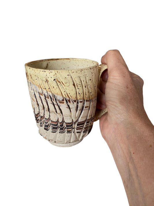 Red, Black, and White Carved Agateware Coffee or Tea Mug - Unique Coffee Mug