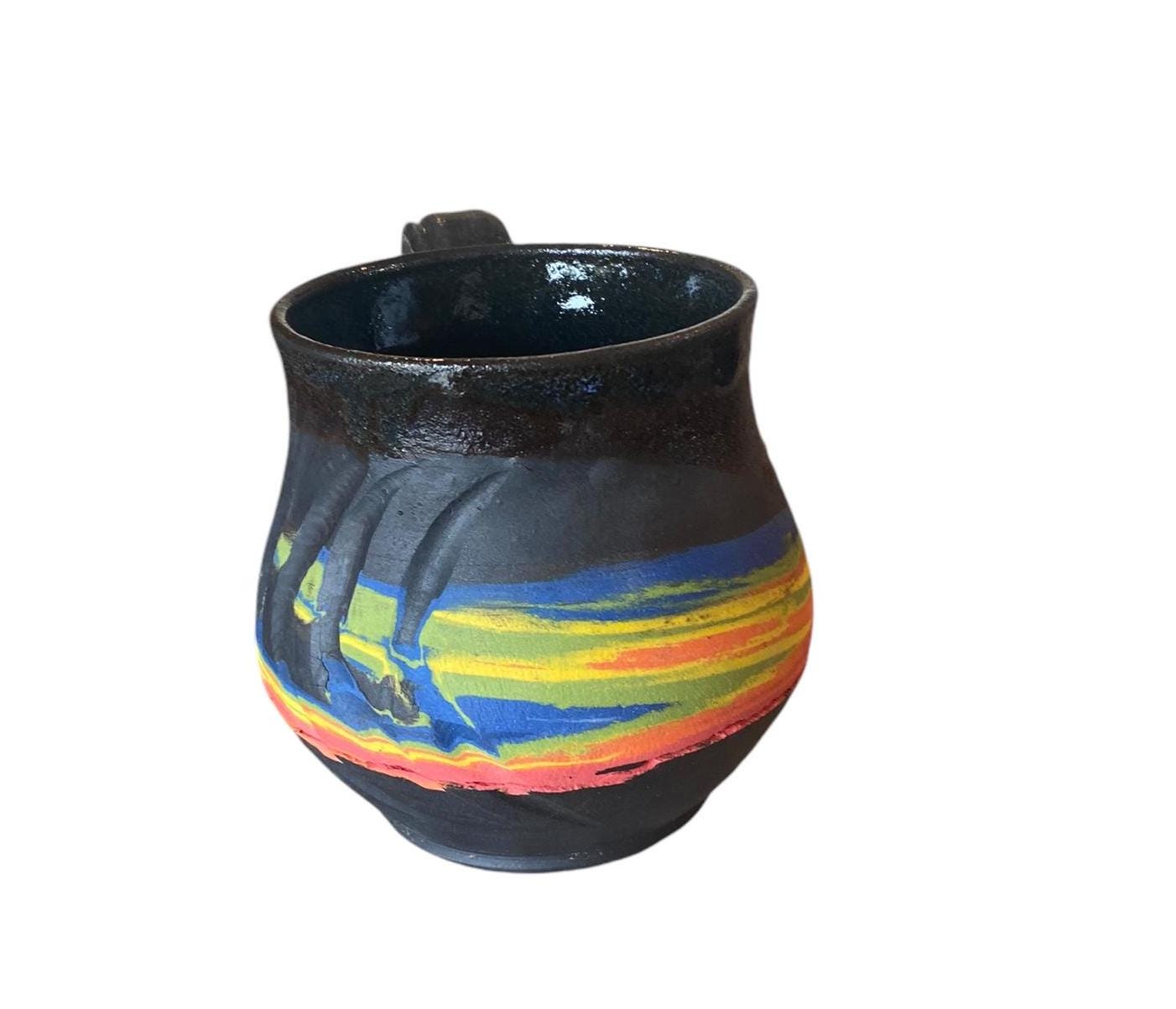 Handmade 14 Ounce Agatware Coffee Mug With Rainbow Clay Colors