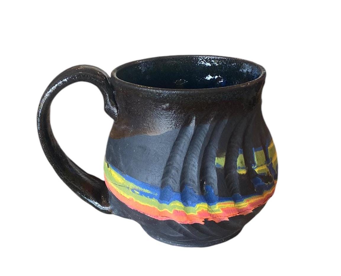 Handmade 14 Ounce Agatware Coffee Mug With Rainbow Clay Colors