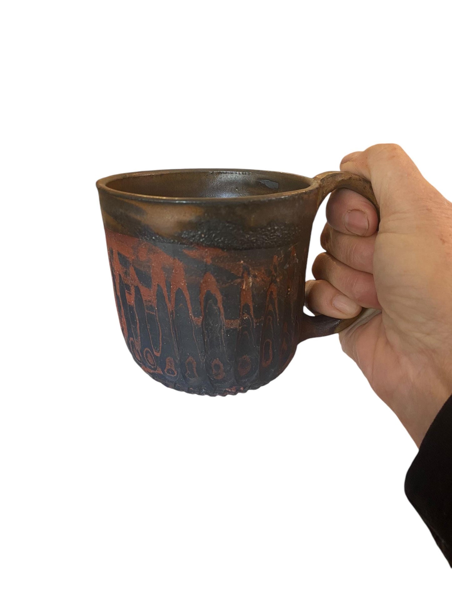Handcrafted Red and Black Agateware Coffee Mug: 12-Ounce Pottery