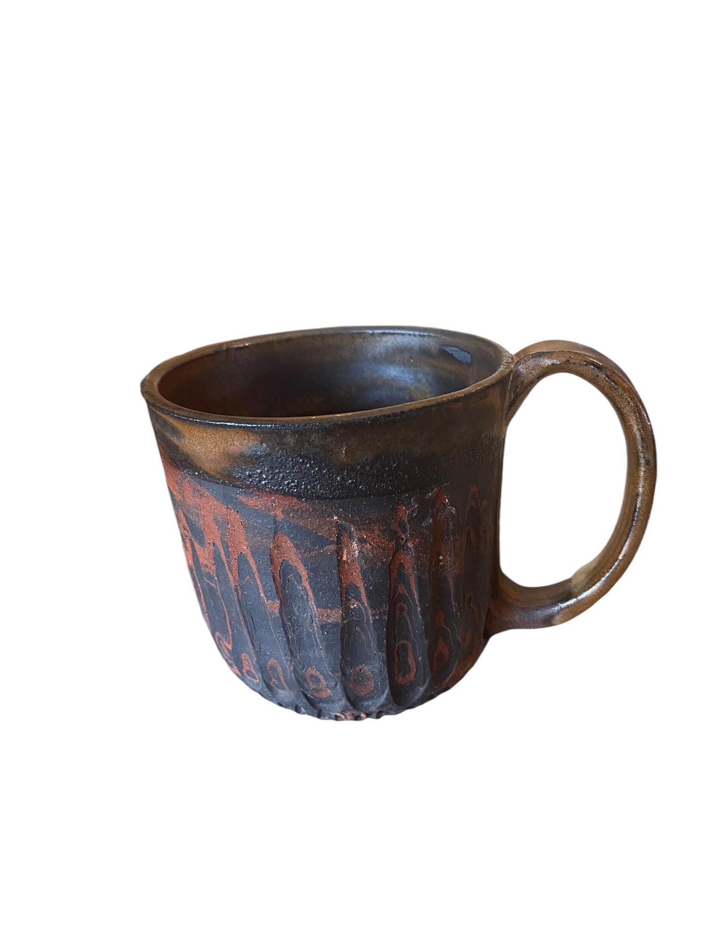 Handcrafted Red and Black Agateware Coffee Mug: 12-Ounce Pottery