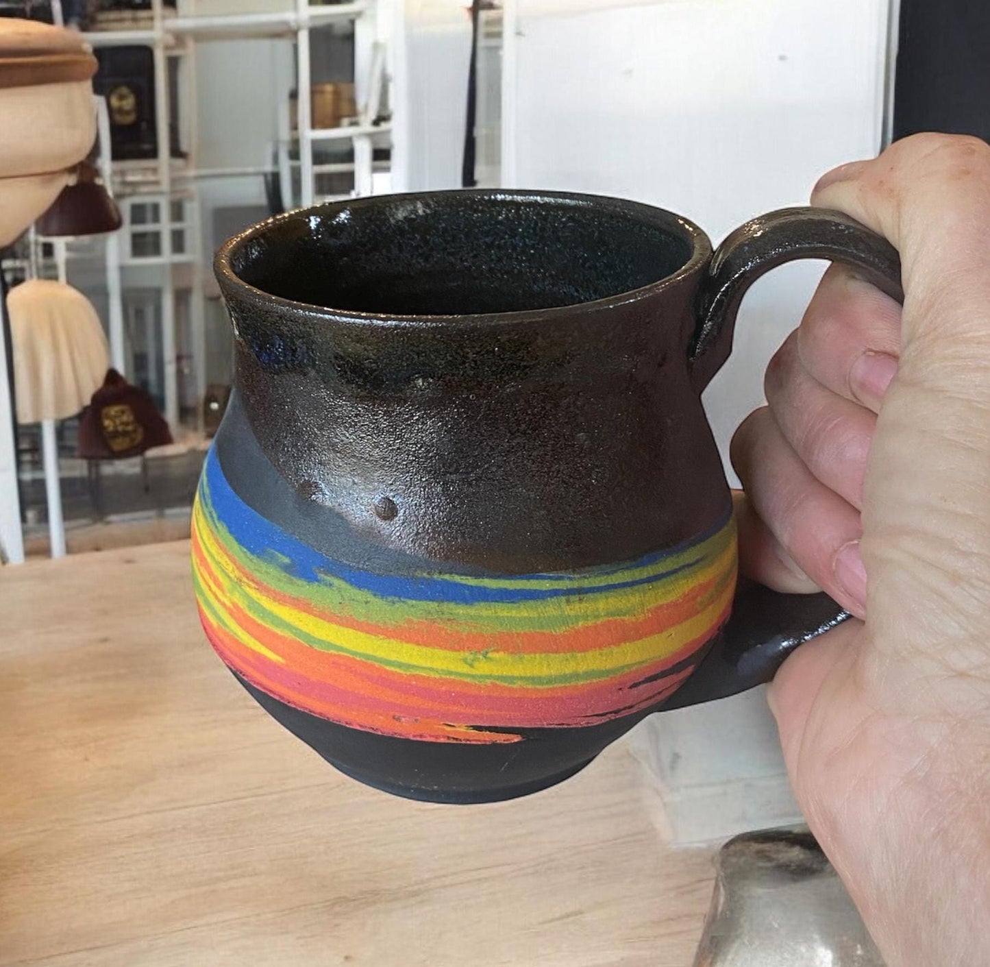 Handmade 14 Ounce Agatware Coffee Mug With Rainbow Clay Colors