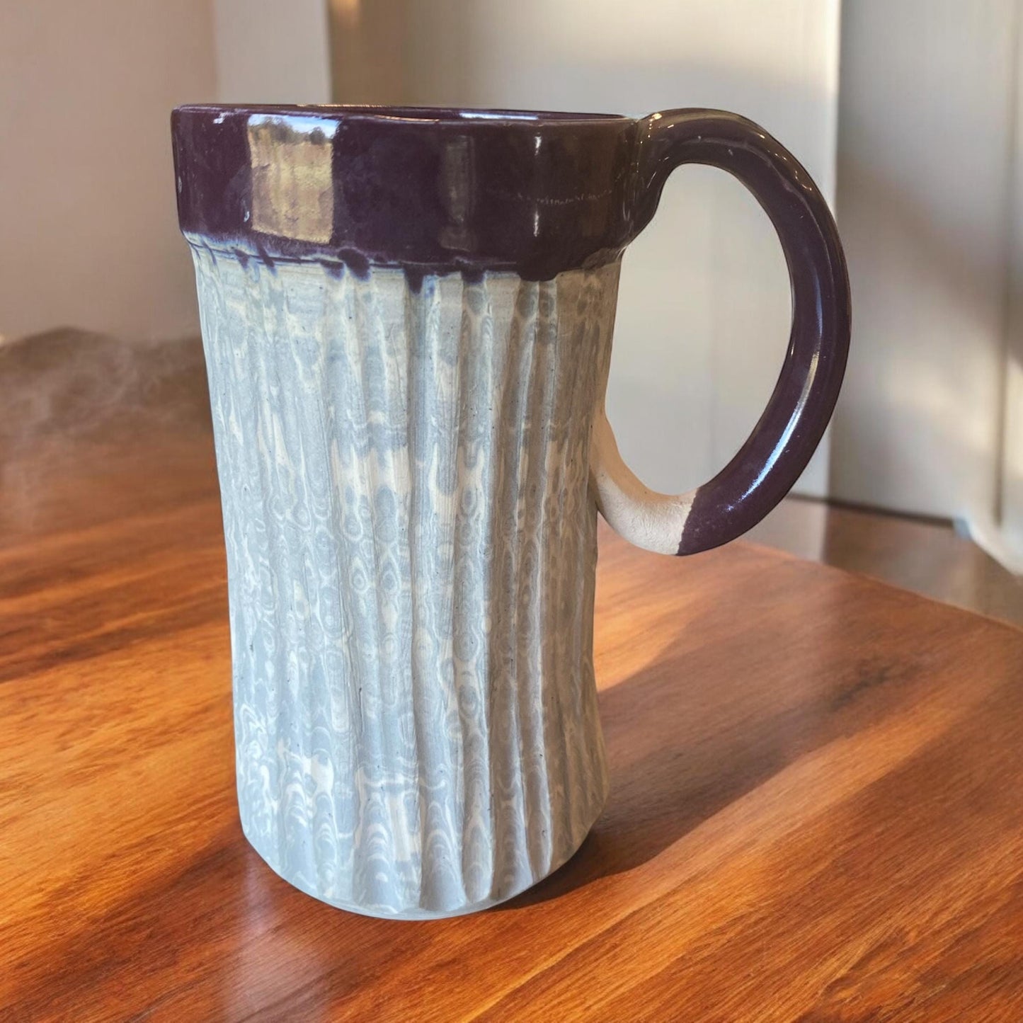 Large Handmade Agateware Mug Framed in a Lavender Glaze - Gray and White Marbled Mug - Unique Pottery Coffee Mug