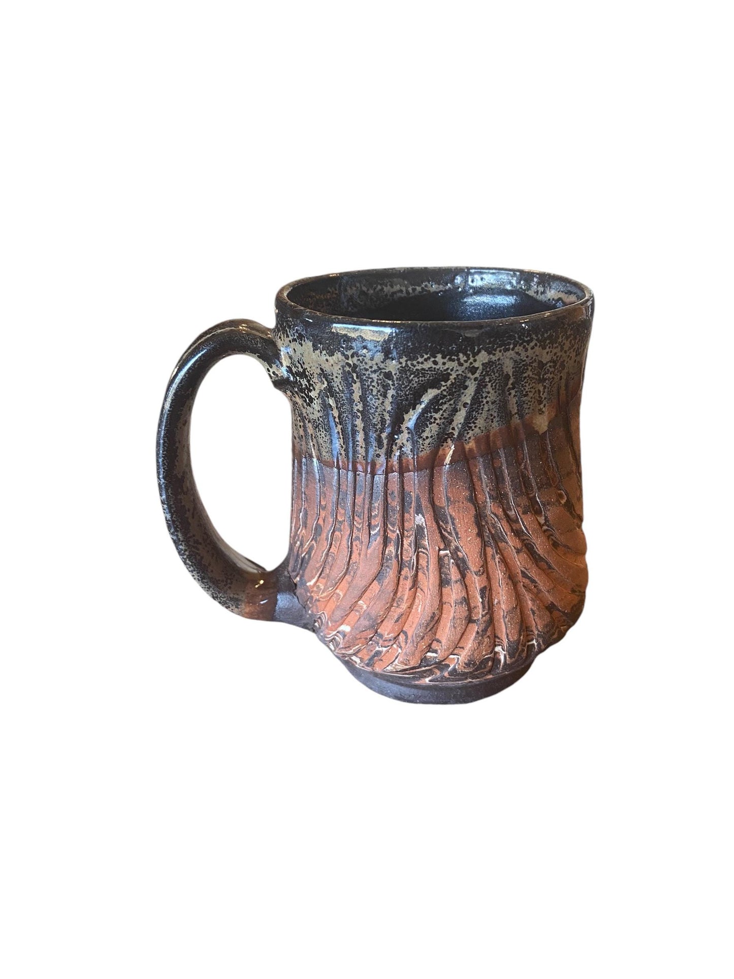 Large Handmade Agateware Mug Framed in a Reactive Gray Glaze - Red, Black and White Marbled Mug - Unique Pottery Coffee Mug