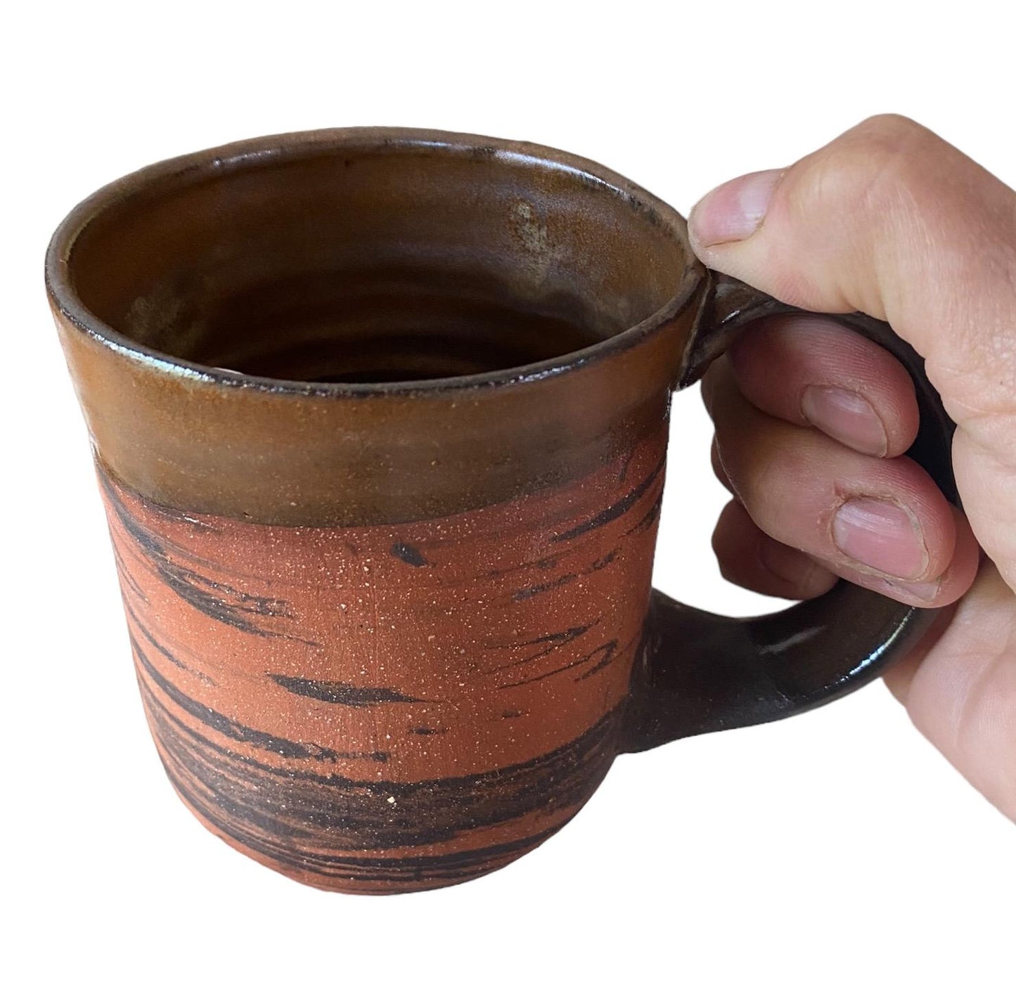 Handmade Agateware Coffee Mug Glazed in Soft Cinnamon Satin - 14-Ounce Pottery Tea Mug